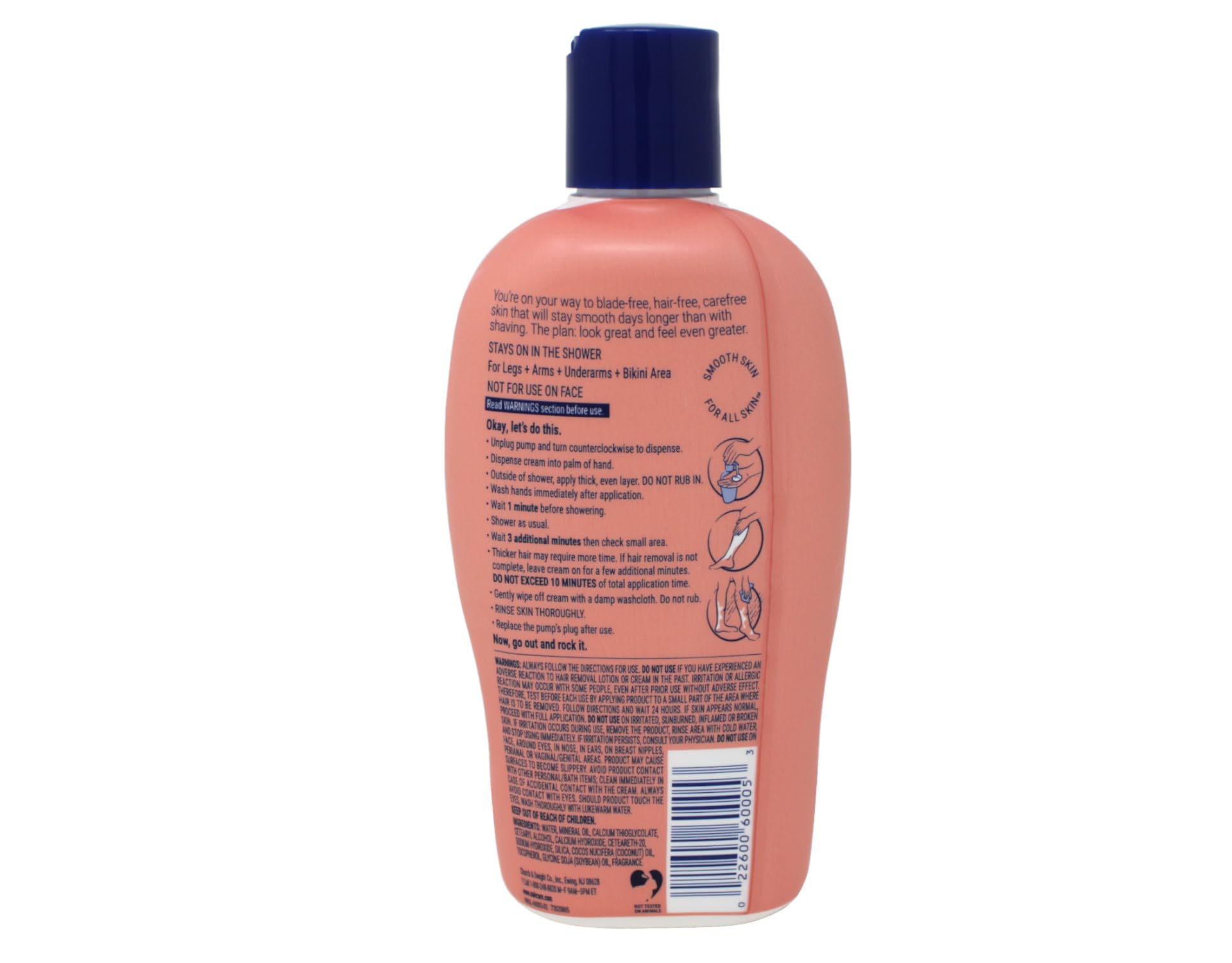 Nair Shower Power Sensitive Hair Removal Cream with Coconut Oil & Vitamin E - 12.6 oz Pump (Pack of 8) for Smooth, Irritation-Free Skin at Home or Salon