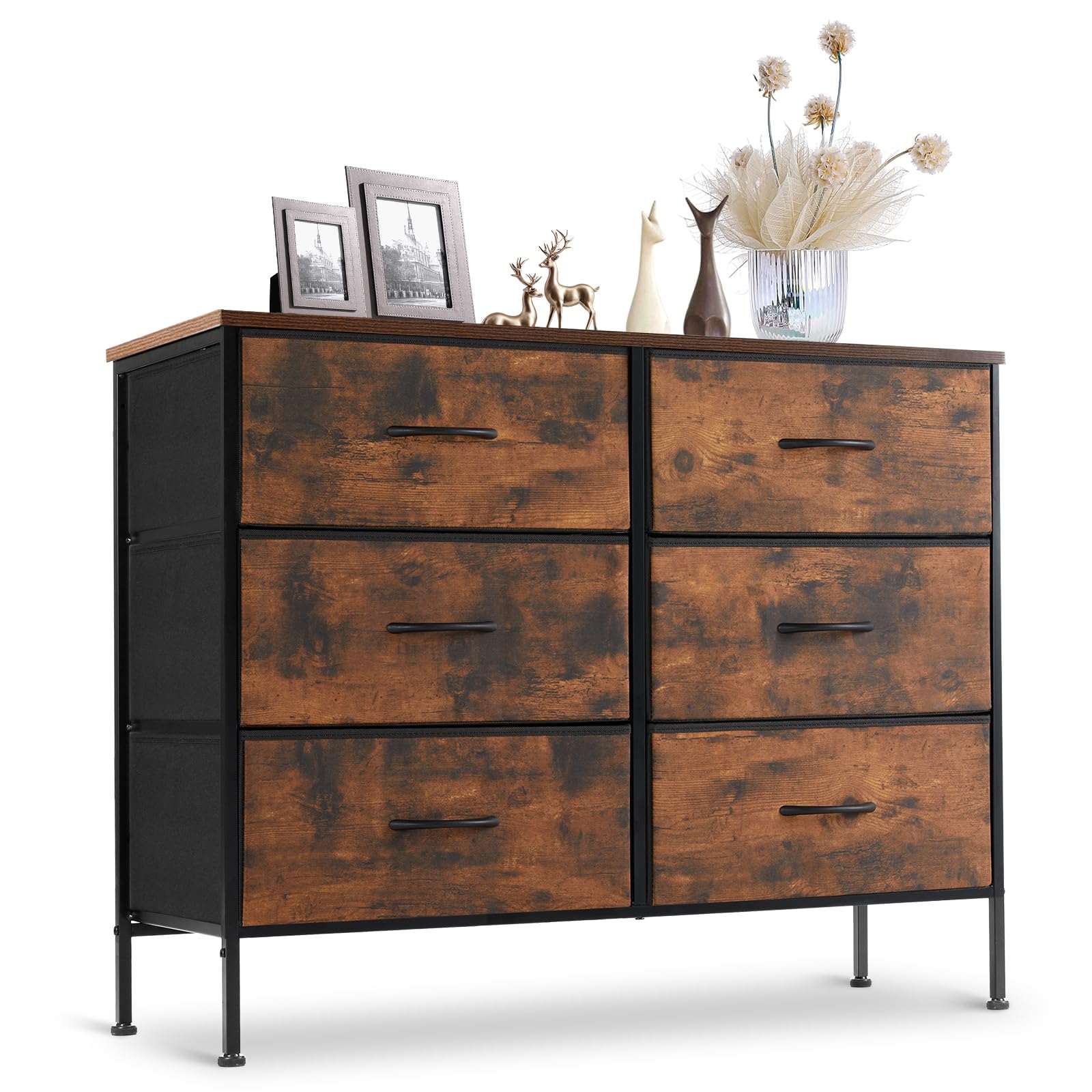 6-Drawer Dresser for Bedroom & Kids Room - Wood Top Steel Frame Storage Organizer for Clothes & Toys