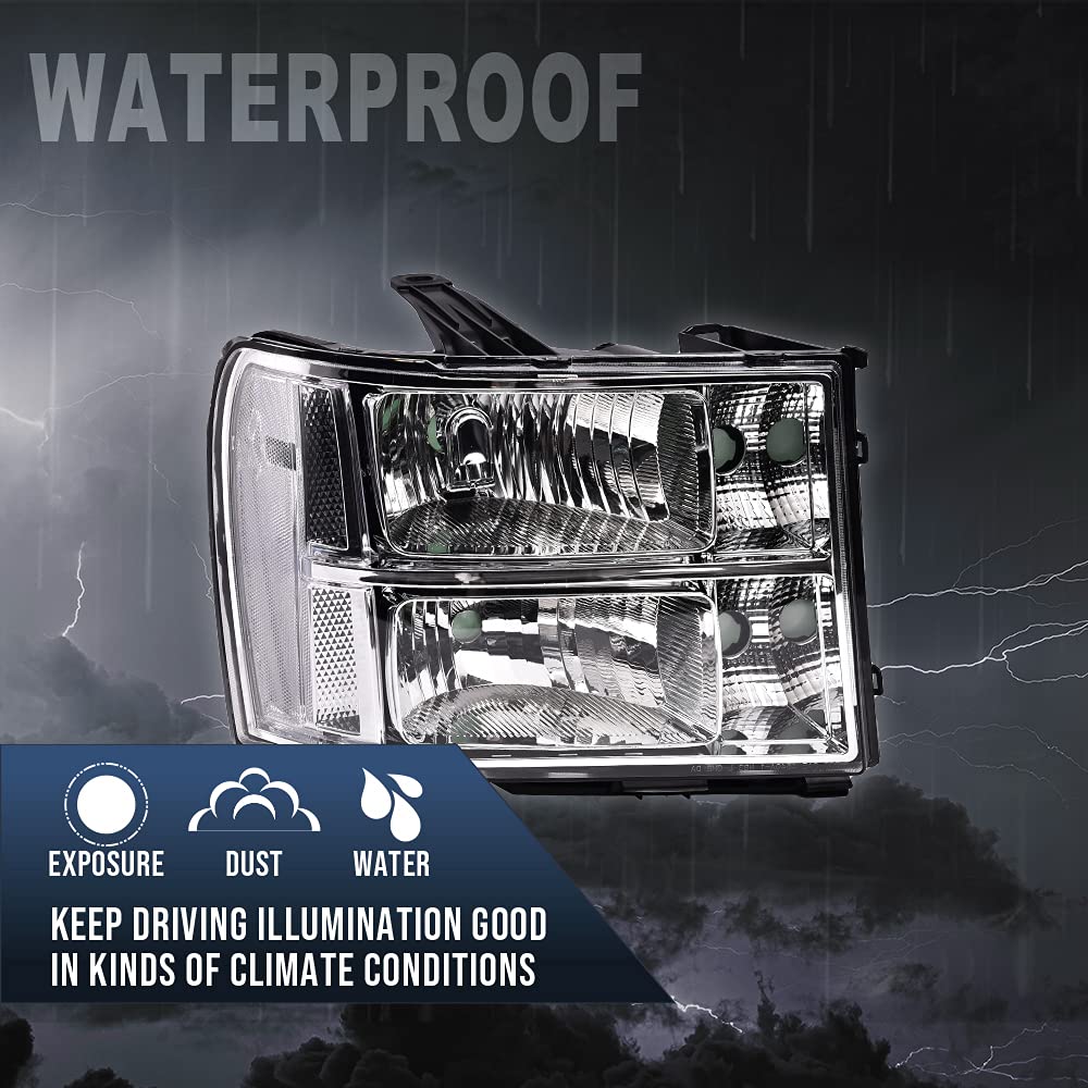 G-PLUS Headlights for GMC Sierra 1500/2500/3500HD 2007-2014 - Clear Lens Chrome Housing - Perfect for Off-Road & Night Driving