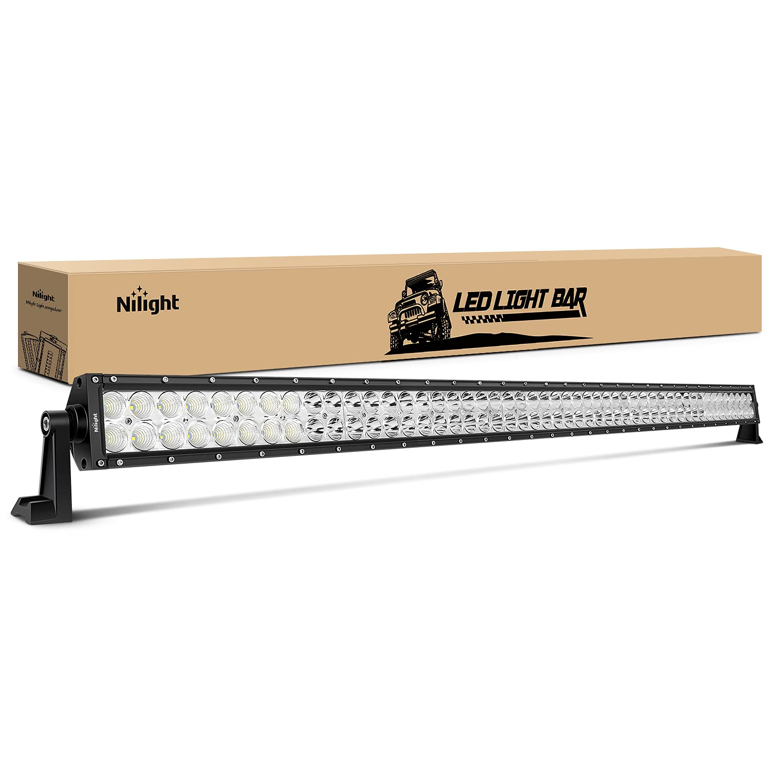 Nilight 15026C-A 52-Inch 300W LED Light Bar - Spot Flood Combo Off-Road Driving Light for Trucks, Boats, Jeeps & ATVs - Durable LED Work Light with 2-Year Warranty - Perfect for Off-Roading, Camping & Night Driving