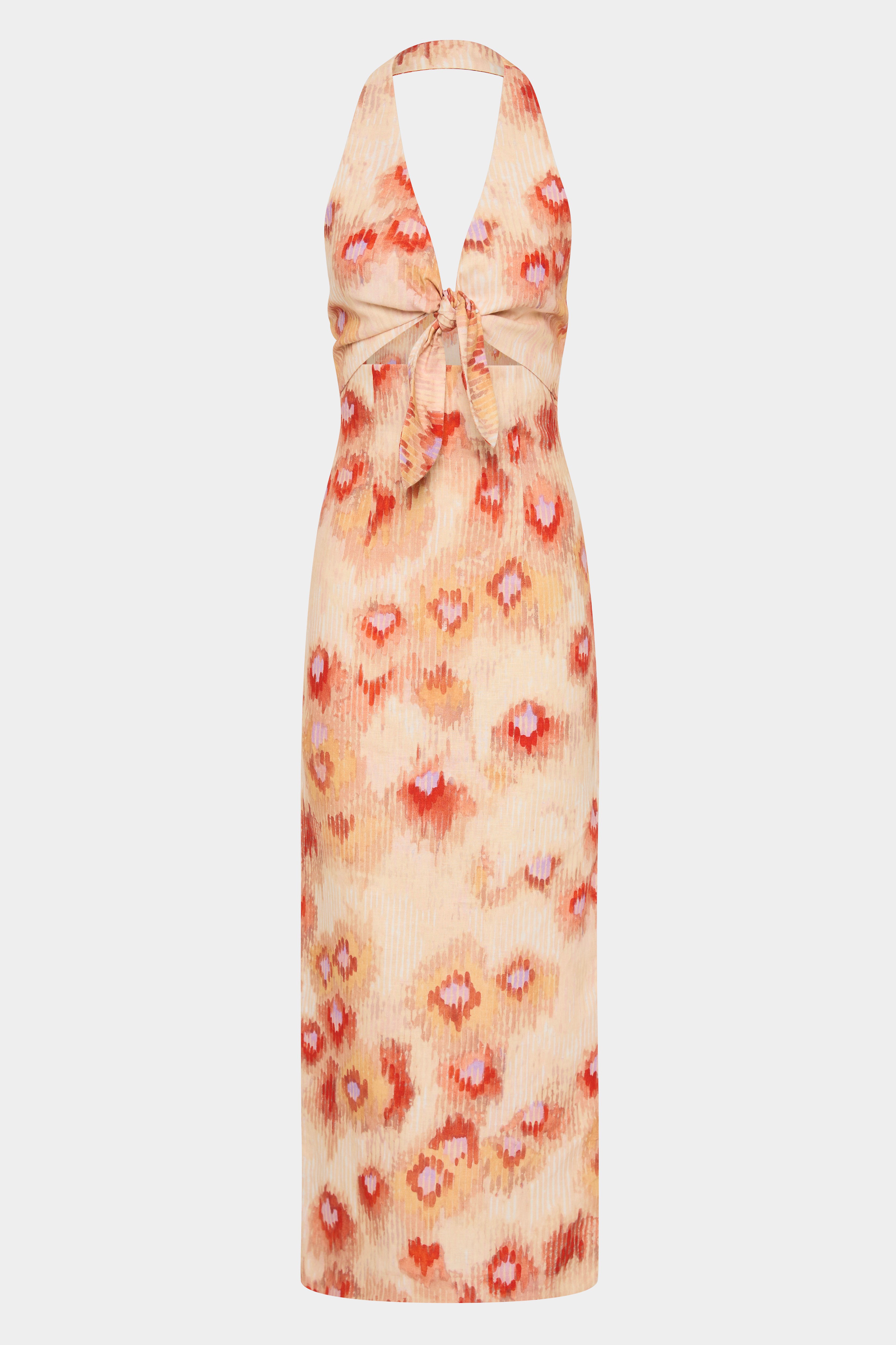 Fiorella Tie Midi Dress - Women's Floral Summer Wrap Dress with Belt | Perfect for Weddings, Parties & Office Wear