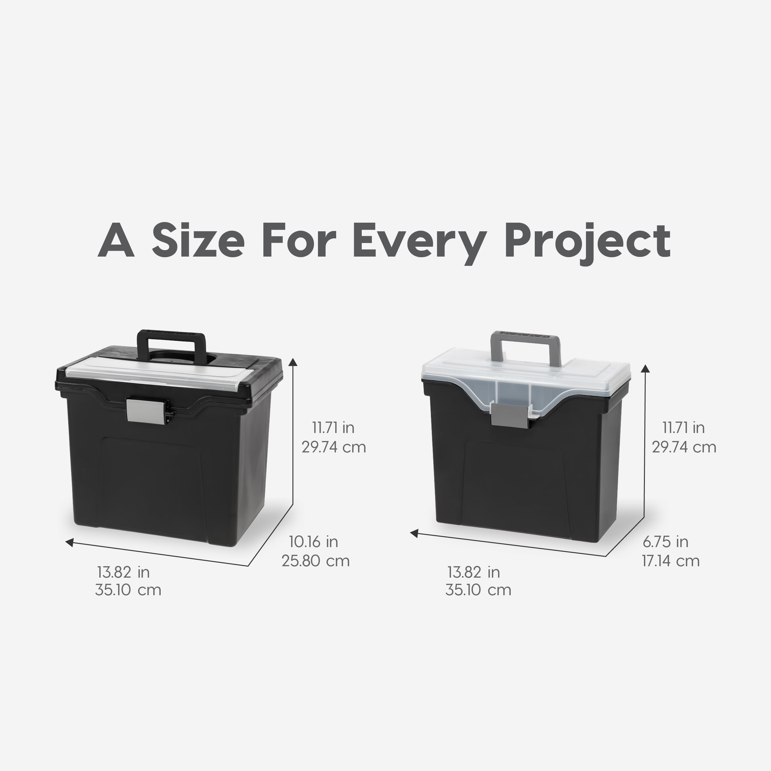 IRIS USA 4-Pack Black File Box with Lid - Water Resistant Plastic Document Organizer with Secure Buckle, Portable Handle & Lockable Design | Perfect for Office Filing, Home Organization & Document Storage