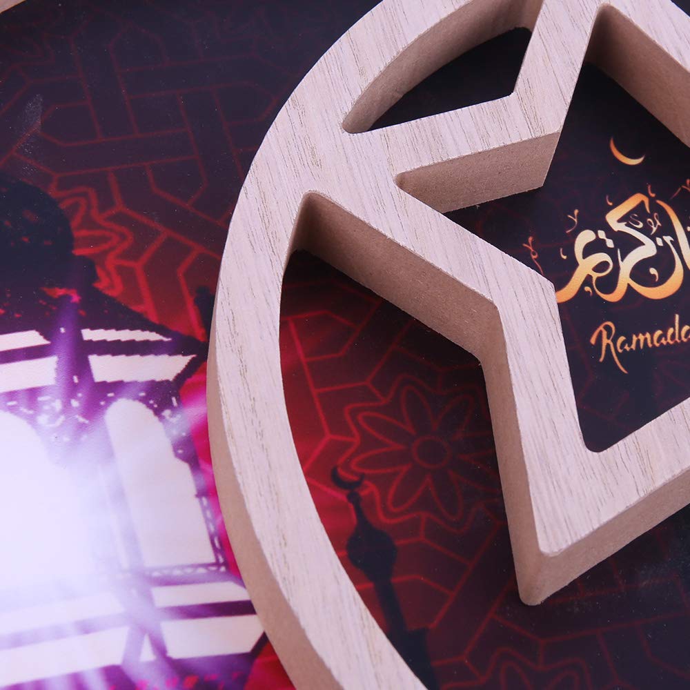 Ramadan Kareem Wooden Serving Tray - Moon & Star Shaped Dessert Platter with Crescent Design for Eid Mubarak - Islamic Gift, Muslim Party Decor, Home Table Centerpiece - Perfect for Iftar Gatherings, Eid Celebrations and Holiday Entertaining