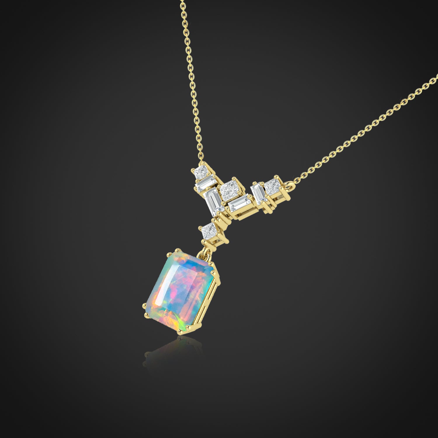 Octagon Multi Fire Opal Pendant Necklace for Women - Elegant Handmade Sterling Silver Jewelry - Perfect for Parties, Weddings & Special Occasions