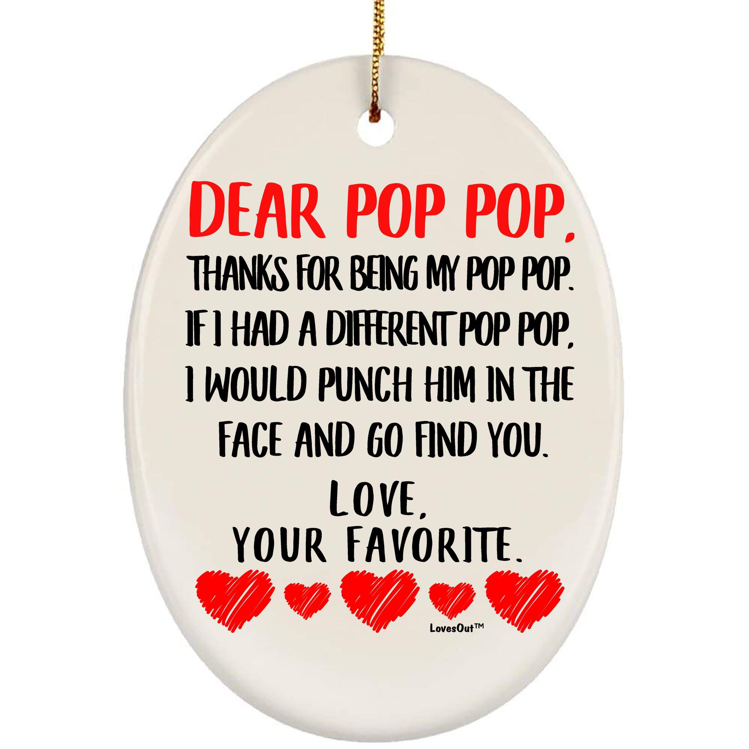 Dear Pop Pop Gift - 2022 Christmas Tree Ornament - Handmade Ceramic Oval Keepsake for Grandfather - Perfect for Holiday Decorations & Family Memories