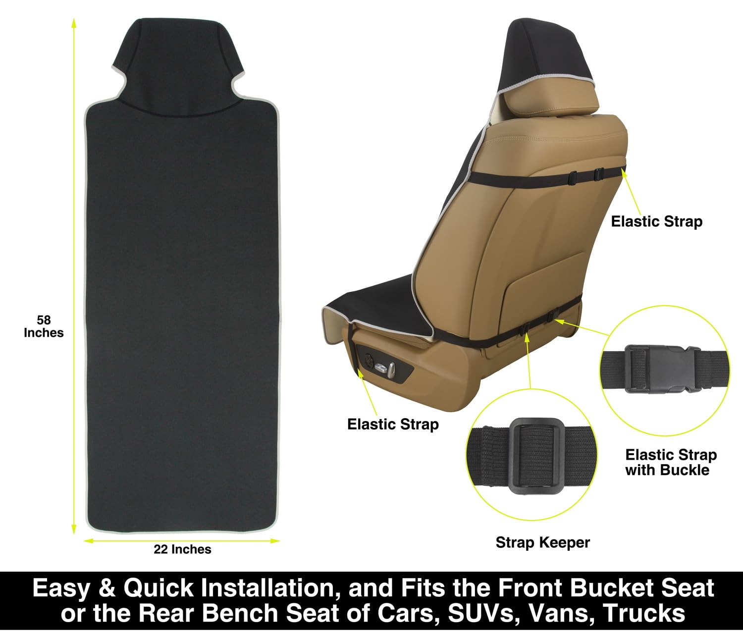 Waterproof Neoprene Car Seat Cover - Universal Fit for Cars, SUVs, Vans & Trucks | Non-Slip, Sweatproof Seat Protector | Compatible with Airbags & Armrests | Front Bucket & Rear Bench Seat Protection | Perfect for Road Trips, Daily Commute & Pet Transport