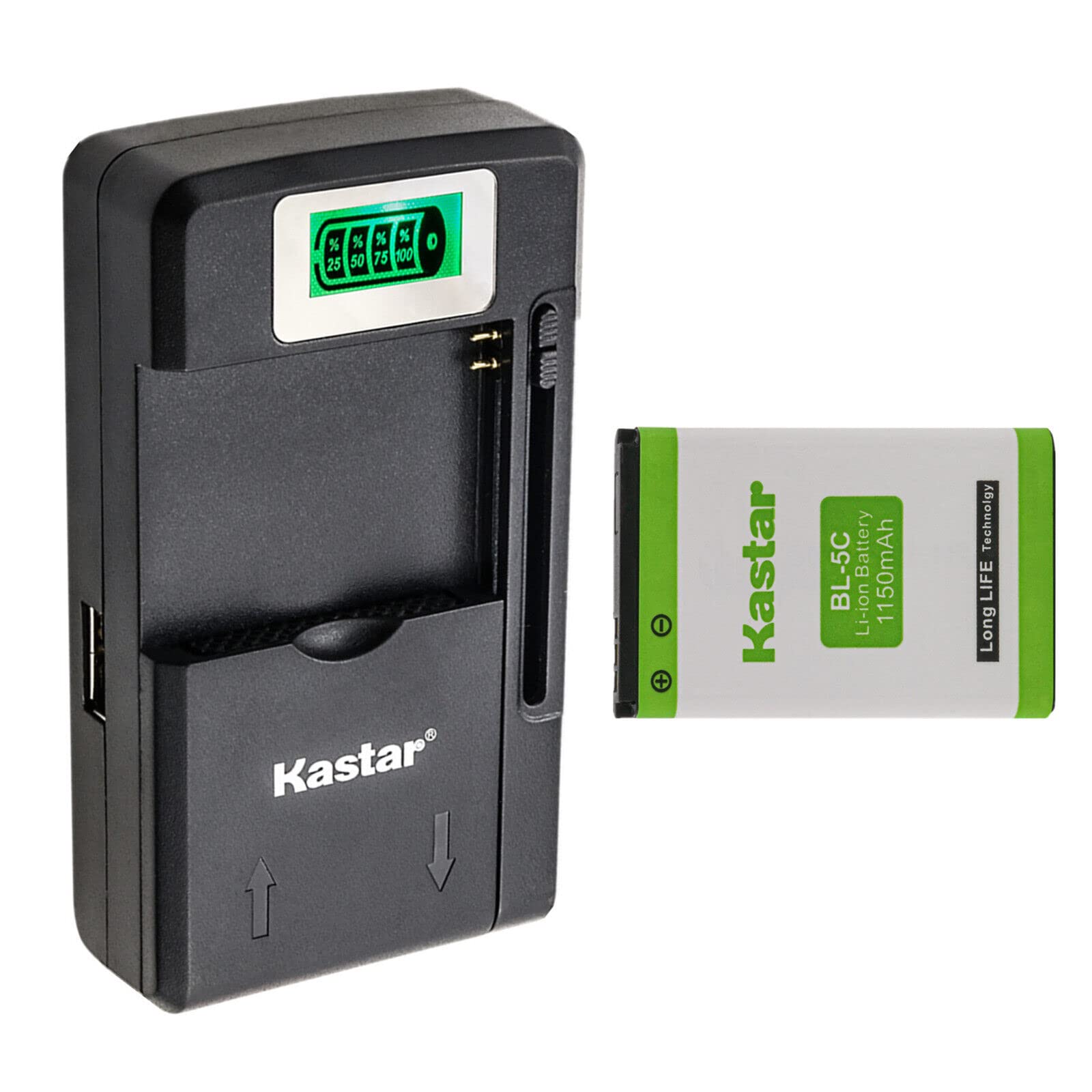 Kastar BL-5C Replacement Battery with Smart LCD Charger - Compatible with NGM Boris, Clio, Dandy, Joy, Maxx, Oscar, Play, PM1111, Premier, Roger, Storm, Swat, Victor - Perfect for Travel, Emergency Power Backup & Everyday Use