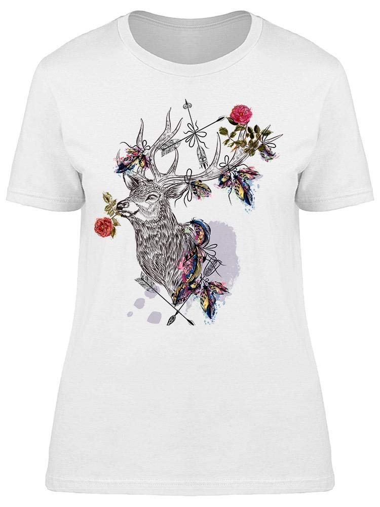 Hand Drawn Deer Graphic T-Shirt for Women - Soft Cotton Casual Tee for Everyday Wear, Street Style & Outdoor Activities