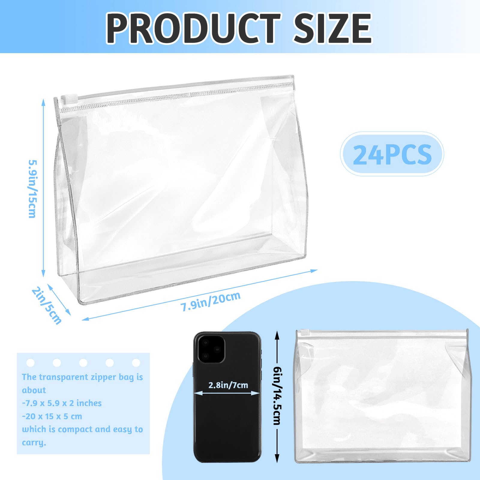 BadenBach 24-Pack Small Clear Makeup Bags - 7.9