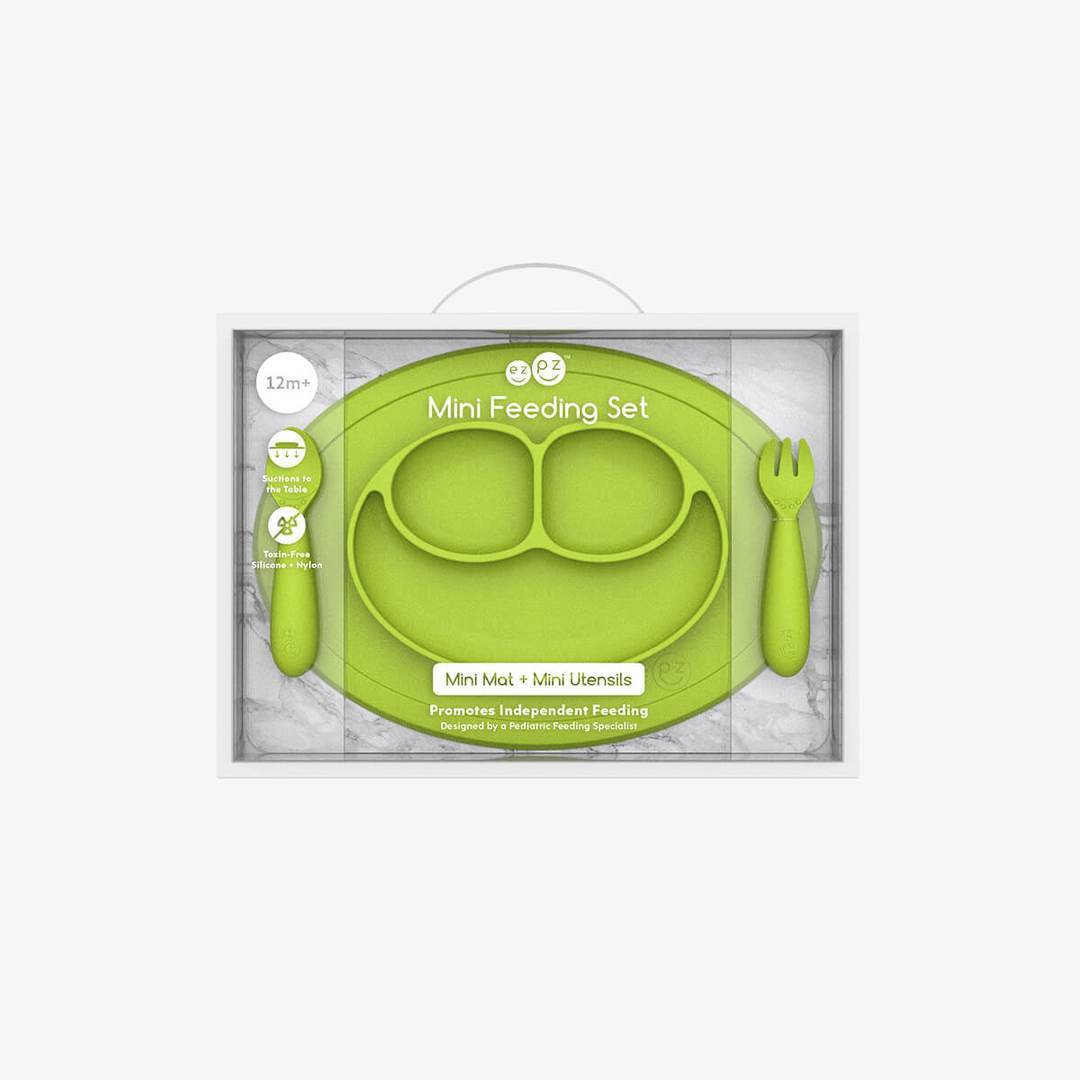 EZPZ Mini Feeding Set for Babies & Toddlers - BPA-Free Silicone Placemat with Built-in Plate & Spoon - Perfect for High Chairs, Travel & Mess-Free Mealtime