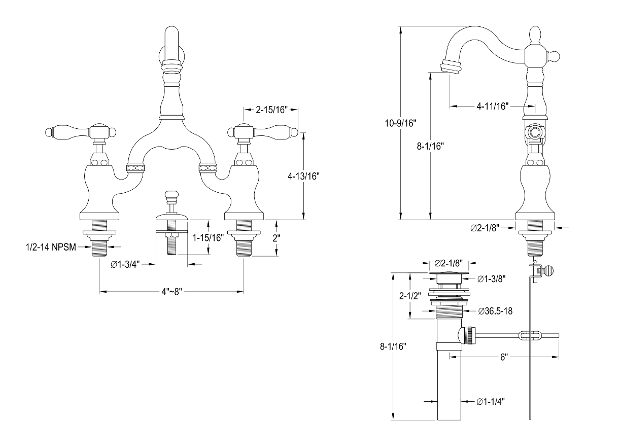 European Style Bridge Bathroom Faucet with Pop-Up Drain and Lever Handles - Perfect for Modern Vanities and Spa-Like Bathroom Upgrades
