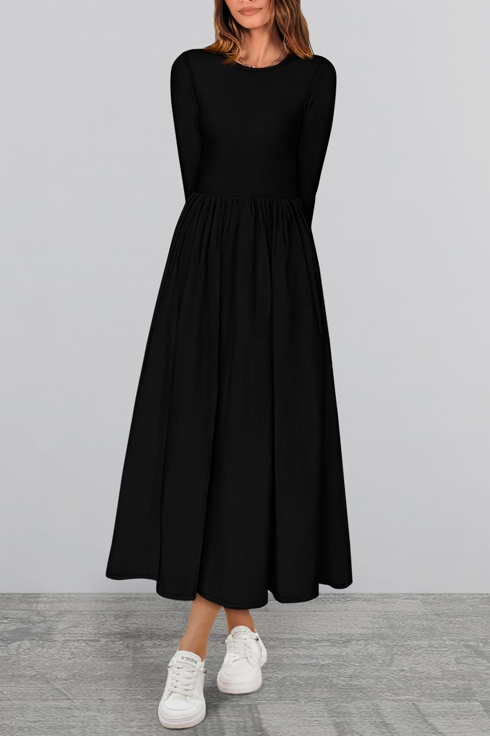 KIRUNDO Women's Casual Long Sleeve Boho Flowy Midi Dress with Pockets - Elegant Wedding Guest Dress for Spring Summer Fall 2025 | Perfect for Garden Parties, Bridal Showers & Date Nights