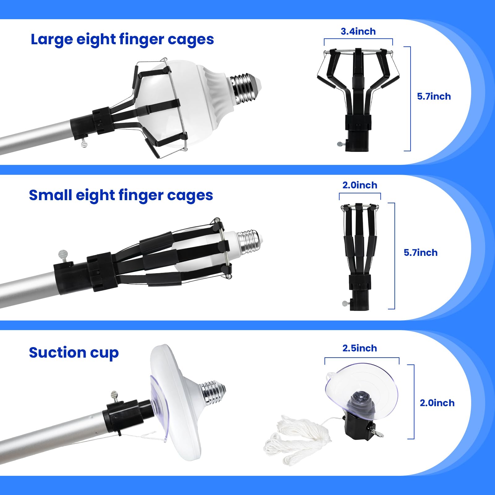 12FT High Reach Light Bulb Changer with Basket & Suction Cup - Extendable Pole for High Ceilings, Easy Household Bulb Replacement - Perfect for Living Rooms, Bedrooms, and Outdoor Fixtures