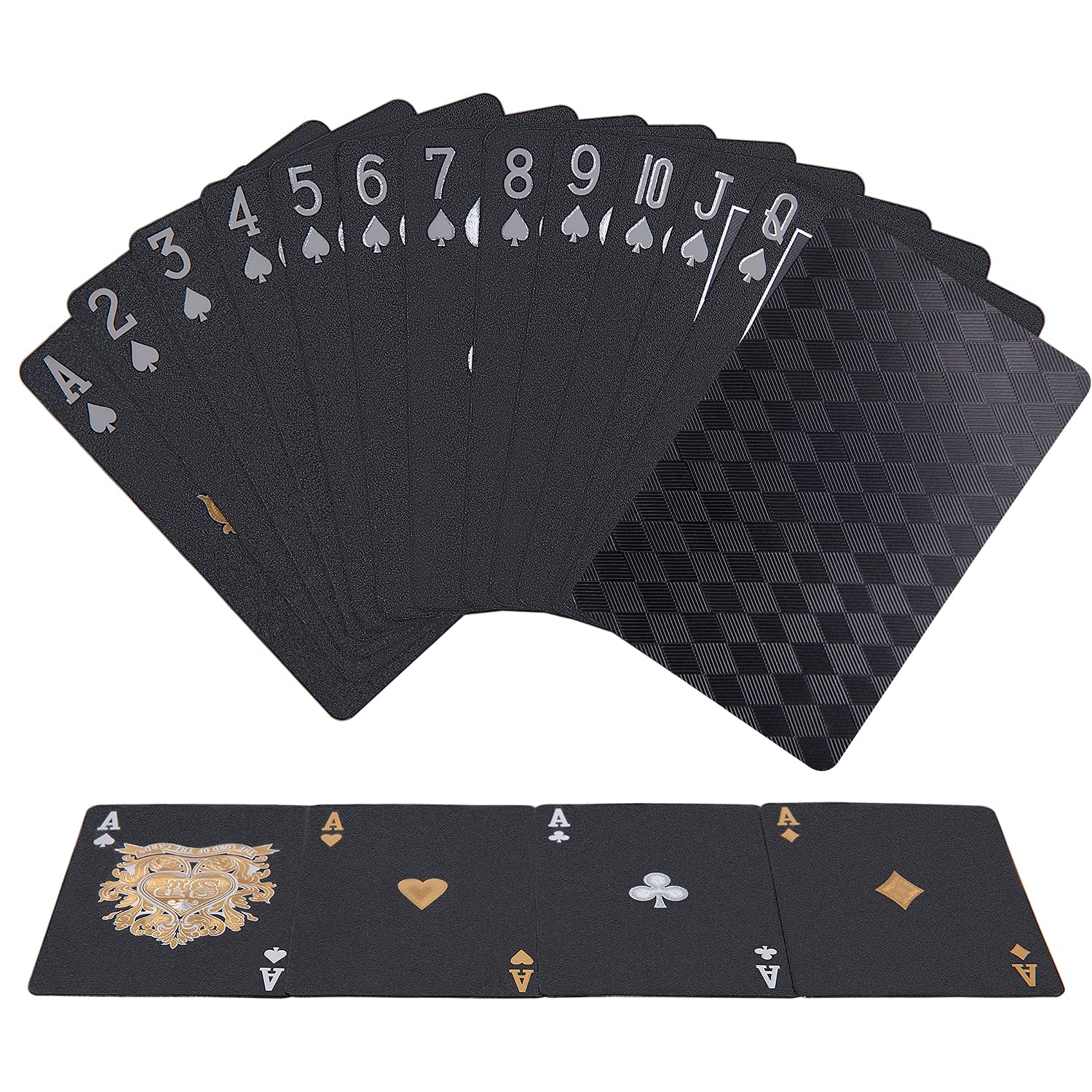 Joyoldelf Black Playing Cards - Waterproof Poker Cards with Diamond Pattern Back, Premium Deck of Cards in Box for Card Games, Magic Tricks & Parties | Perfect for Casino Nights, Poker Tournaments & Family Gatherings