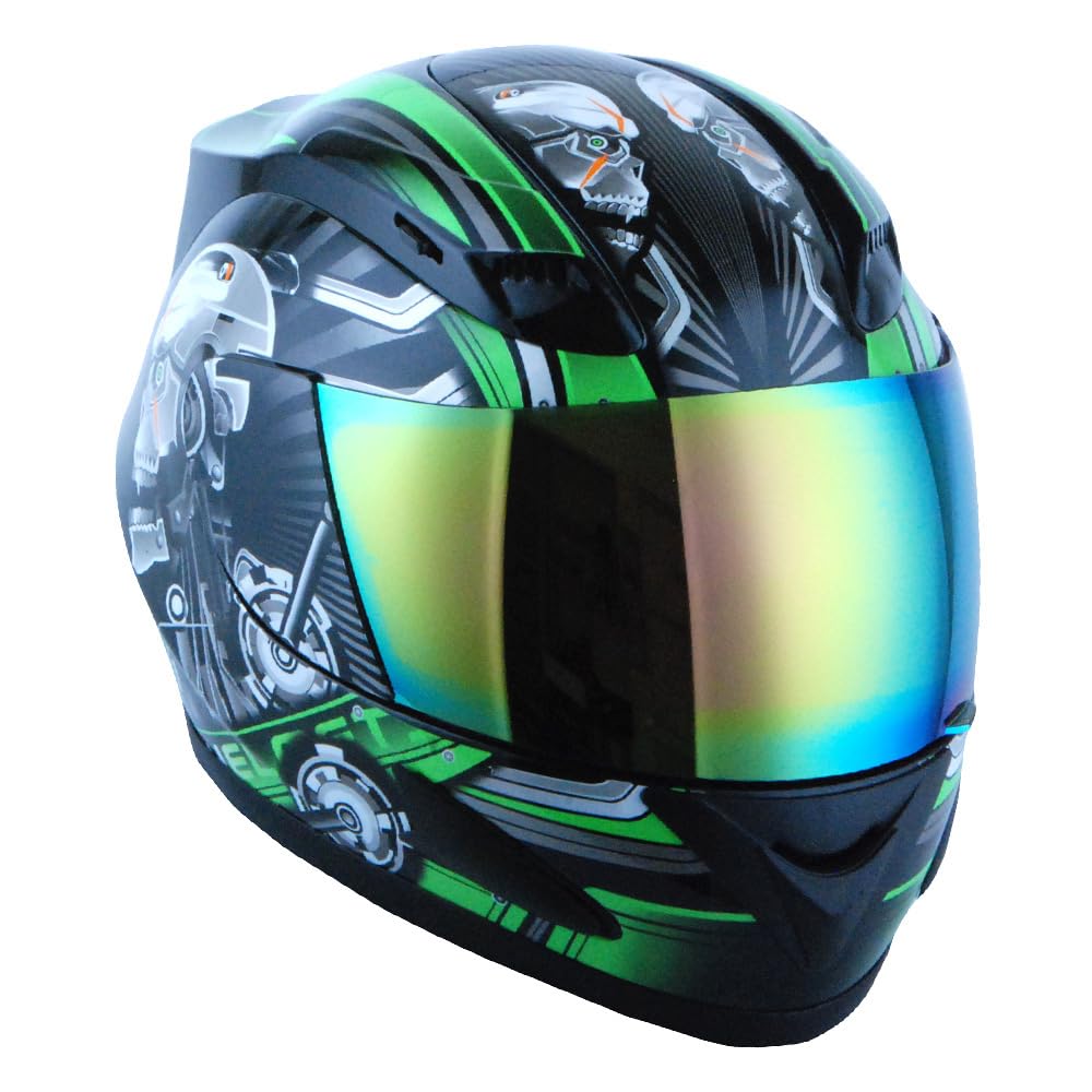 1Storm HJDJ11 Full Face Motorcycle Helmet with Mechanic Skull Design - DOT Approved for Street Biking, Cruiser & Sport Bike Riding - Lightweight & Ventilated for Comfortable Long Rides