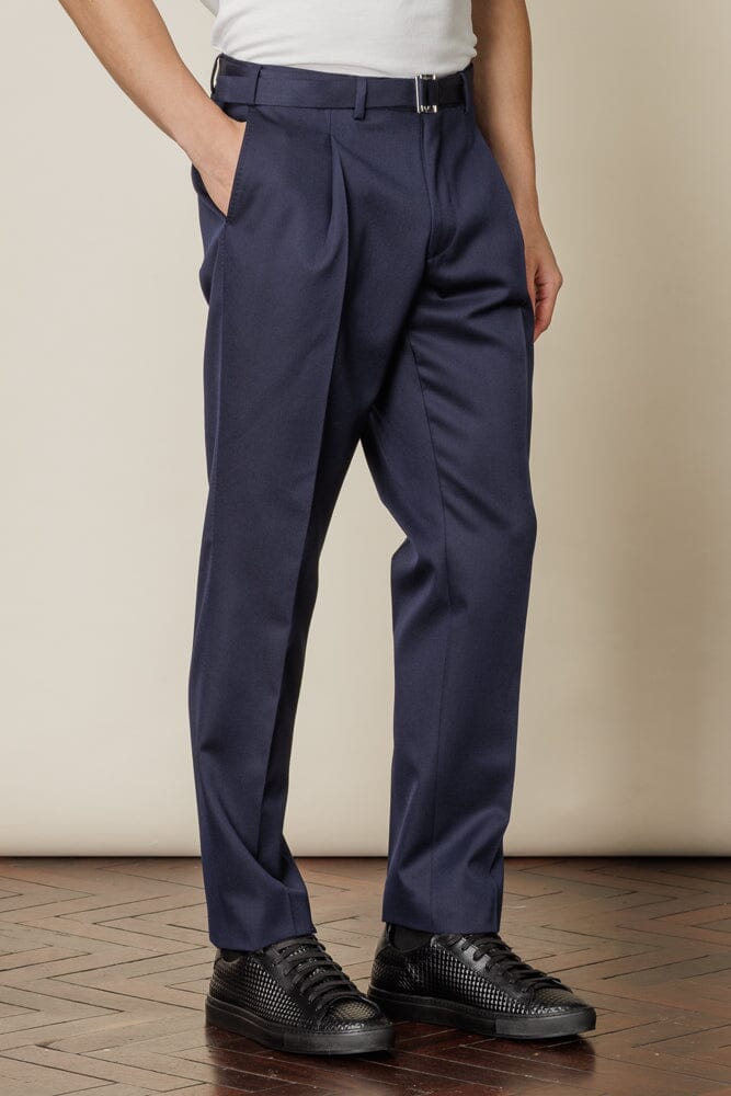 Premium Navy Wool Gabardine Cali Trousers for Men & Women - Comfortable Office Pants, Business Casual Wear & Travel Outfits