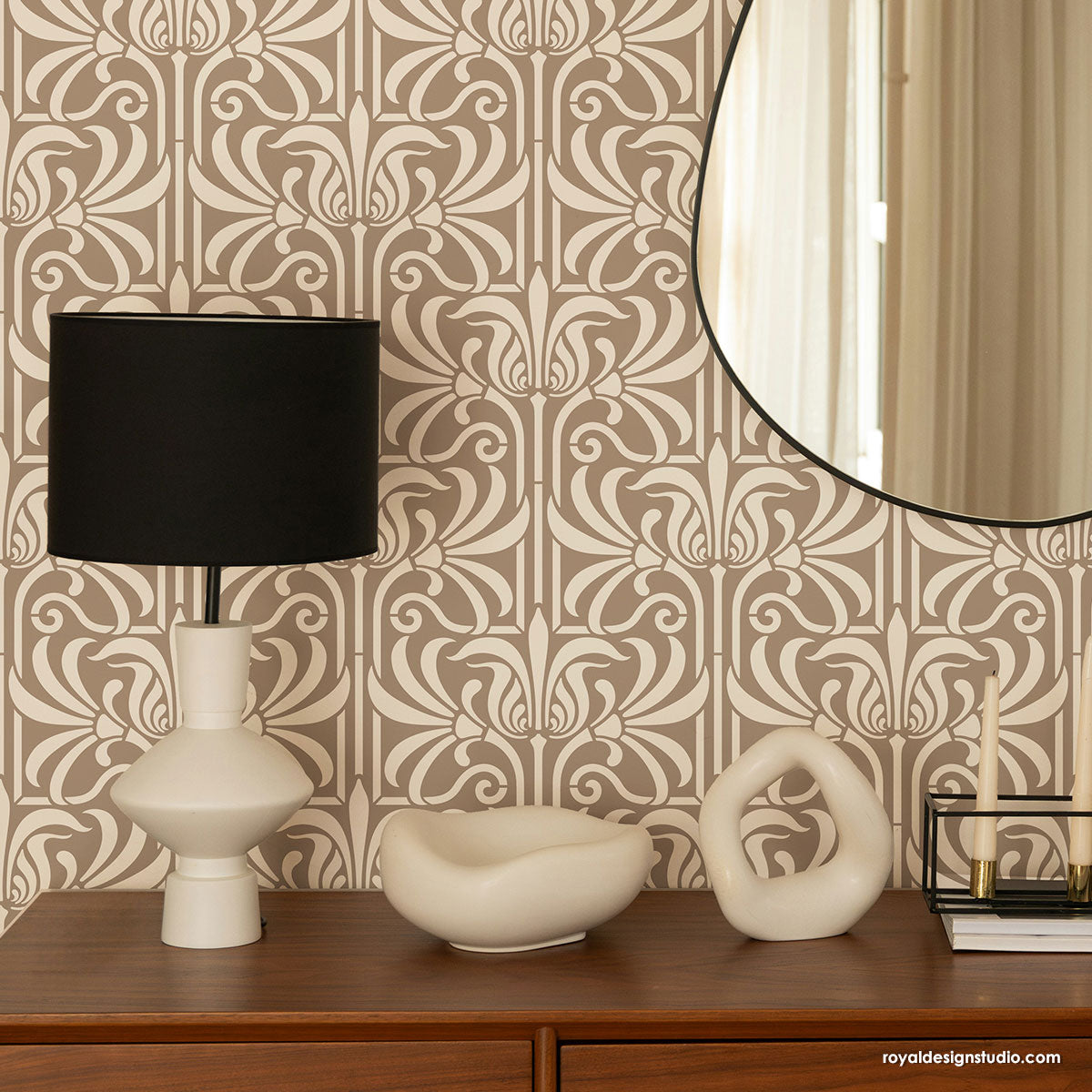Astoria Art Nouveau Wall Stencil - Floral Decorative Painting Template for DIY Home Decor, Wall Art, and Furniture Upcycling | Perfect for Bedrooms, Living Rooms, and Craft Projects