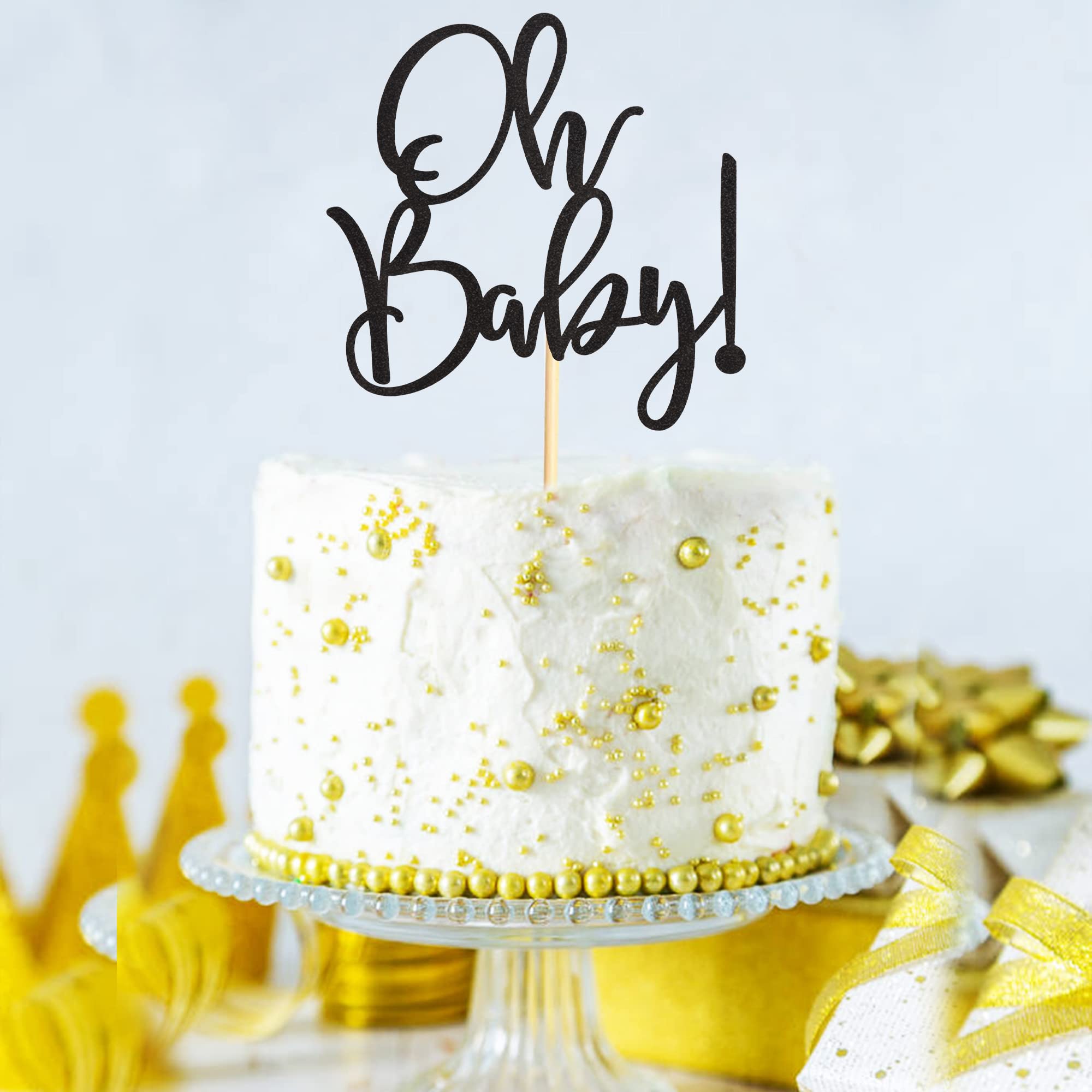 Baby Shower Cake Toppers - Black Glitter Cake Picks for Baby Shower & Kids Birthday Party Decorations | Perfect for Celebrations, Gender Reveals & 1st Birthday Parties