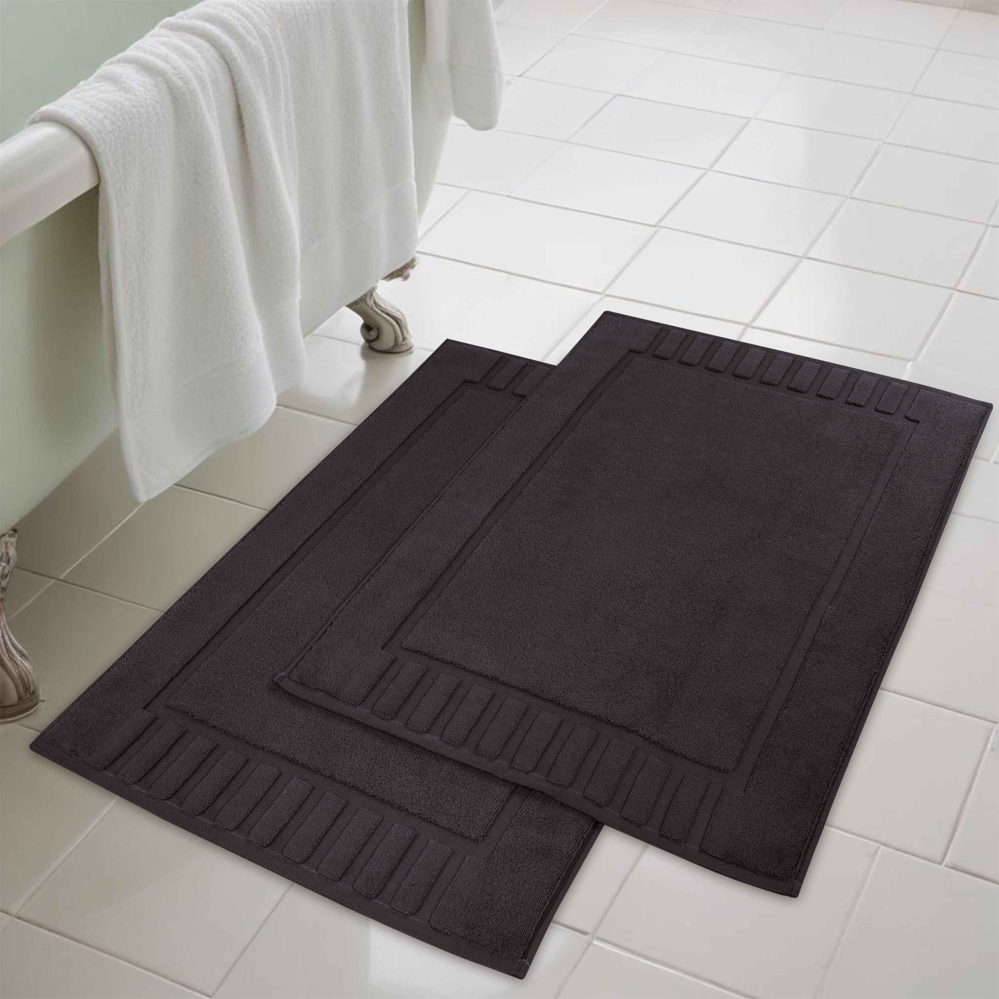 Premium Cotton Modern Geometric Border Absorbent Bath Mat Set of 2 - Non-Slip Soft Bathroom Rug for Bathroom Floor, Shower, Vanity Area - Home Decor Essentials