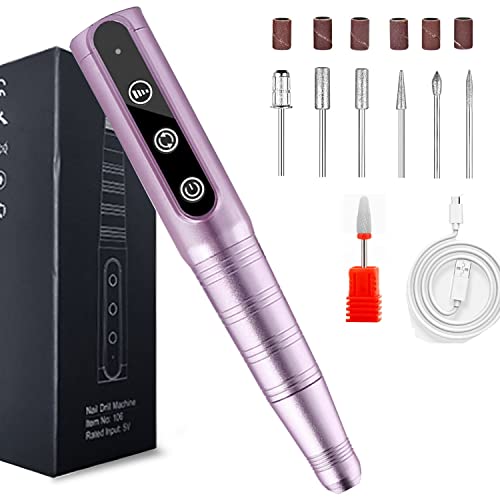 Professional Cordless Electric Nail Drill Machine Kit - Portable Manicure Tool with 6 Bits & Sanding Bands for Acrylic Nails, Gel Extensions & Natural Nail Care | Perfect for Home Salon, DIY Manicures & Professional Nail Technicians