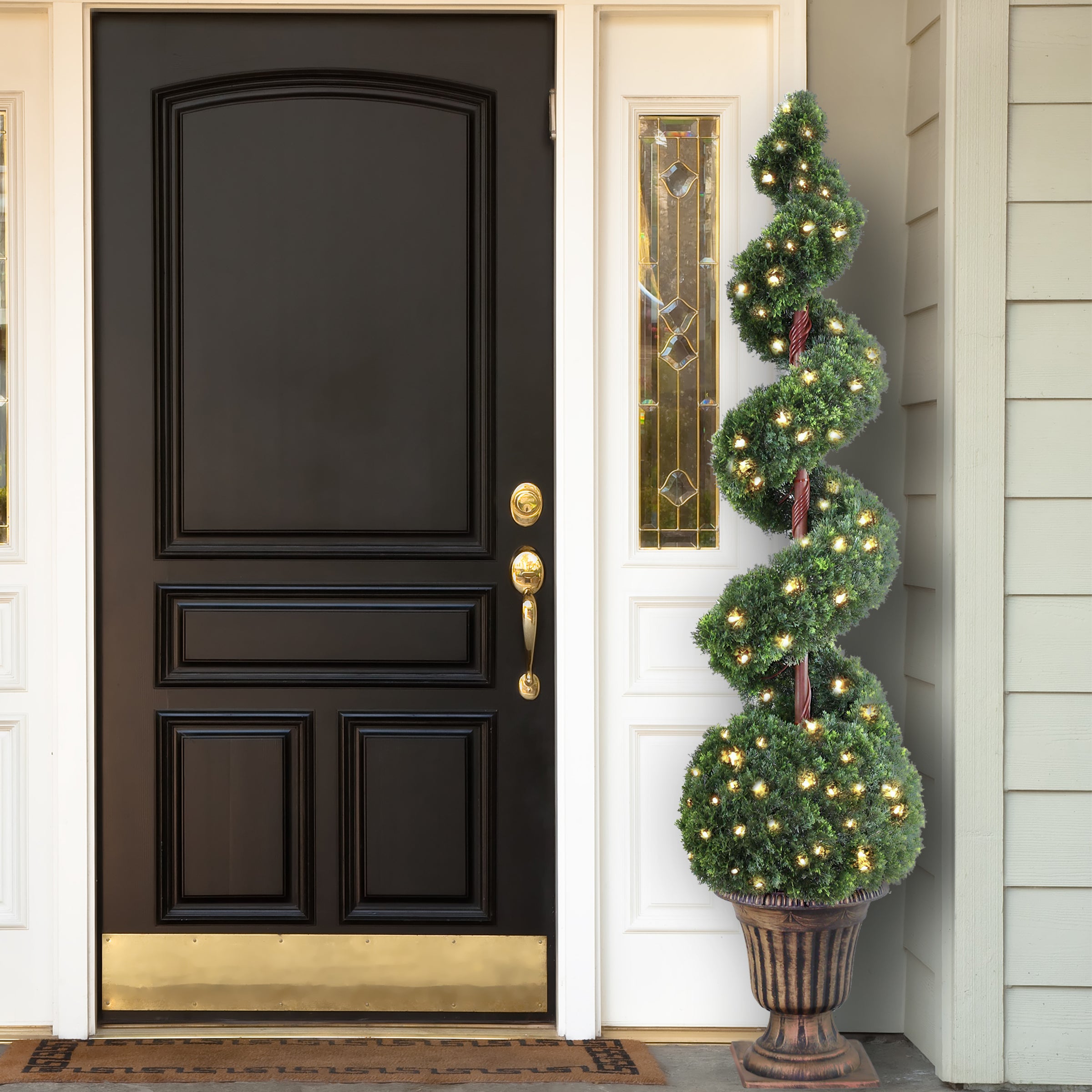 66 in. Pre-Lit Cedar Spiral Topiary Tree - Artificial Outdoor Christmas Decor for Porch, Garden, and Holiday Party Decoration