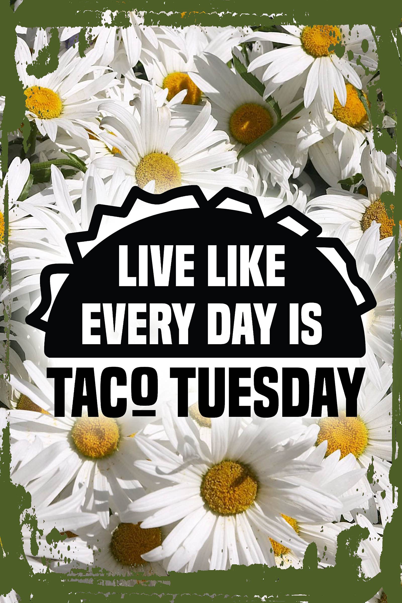 Funny Daisy Flower Wall Art Sign - Live Like Every Day is Taco Tuesday - 8x12 Inch Hanging Decor for Kitchen, Dining Room & Office - Perfect Gift for Food Lovers & Taco Enthusiasts