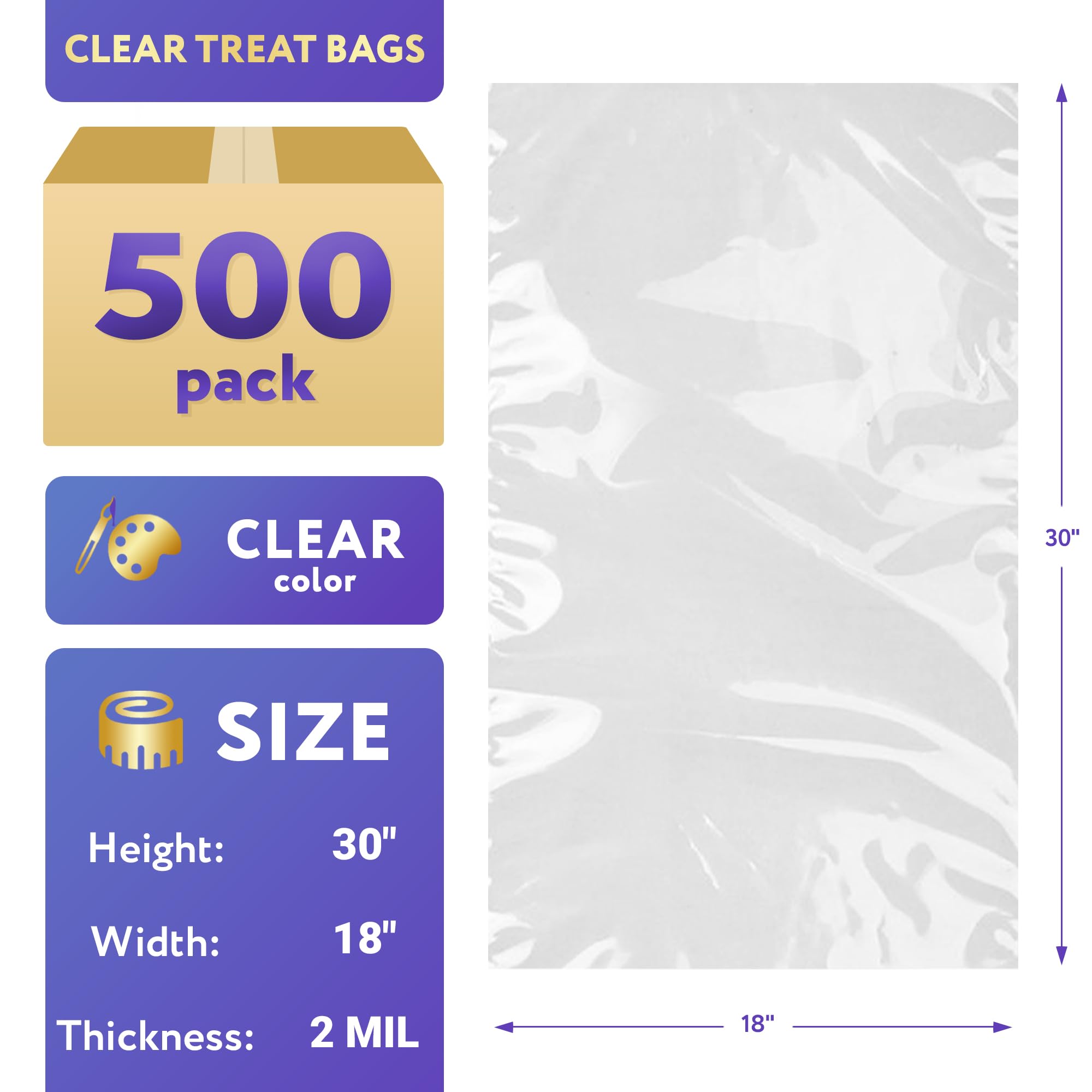 500 Pack Clear Poly Mailers 18x30 Inches - 2 Mil Open Top Waterproof Shipping Bags for Small Items | Perfect for Ecommerce, Retail Packaging & Mailing Envelopes
