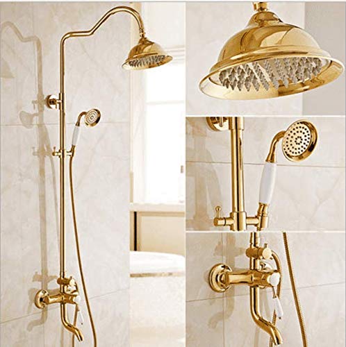 KaO0YaN All Copper European Gold 3-Function Wall Mounted Shower Set - Liftable Bathroom Shower Faucet for Modern & Luxury Home Spa Experience