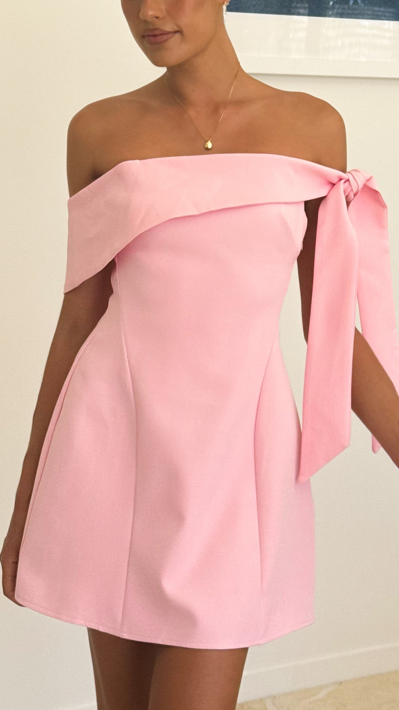 Halen Women's Off Shoulder Mini Dress in Pink - Sexy Summer Party Cocktail Dress for Date Night & Beach Vacation