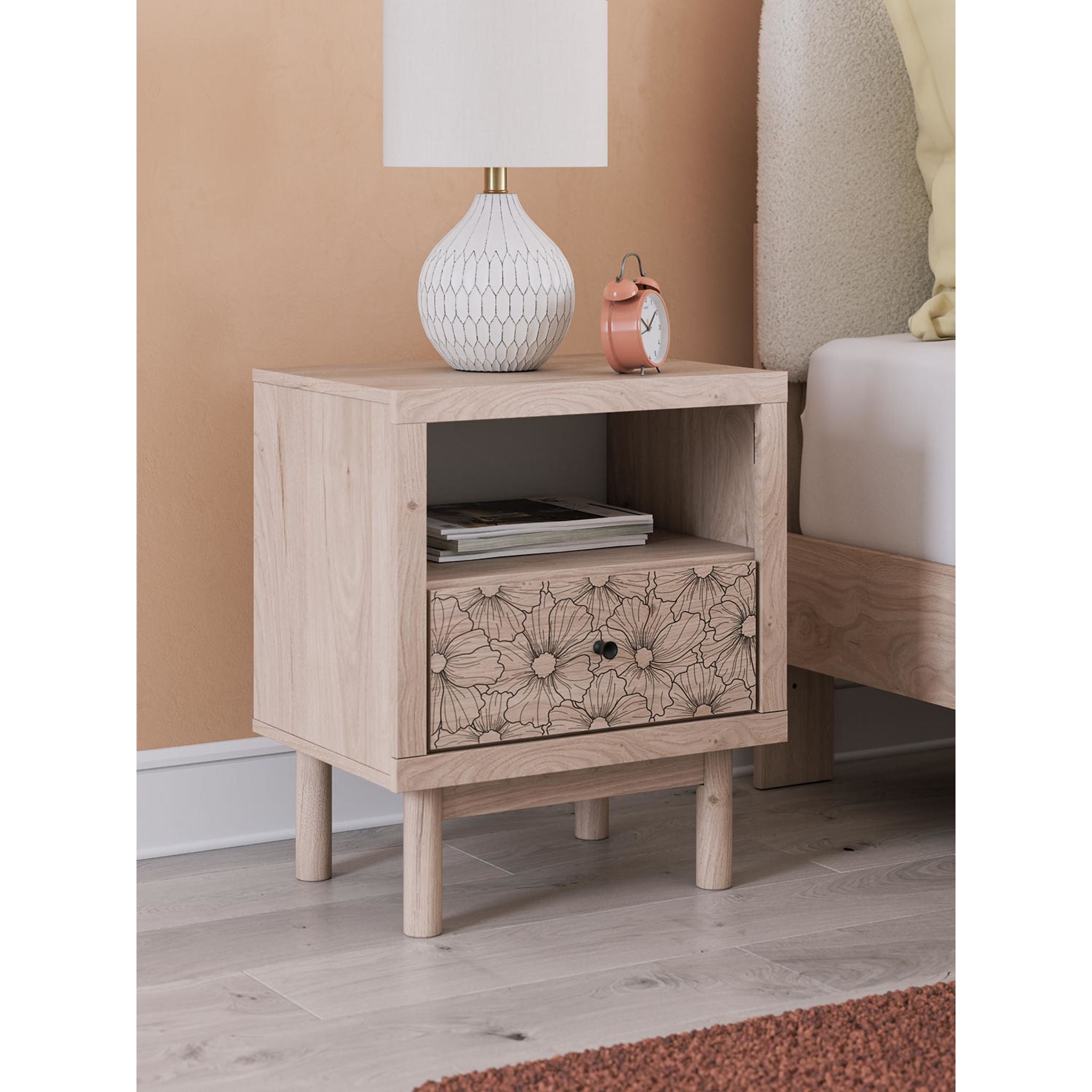 Arloster Nightstand in Tan - Modern Bedside Table with Drawer for Bedroom, Living Room, or Office - Perfect for Storage and Organization