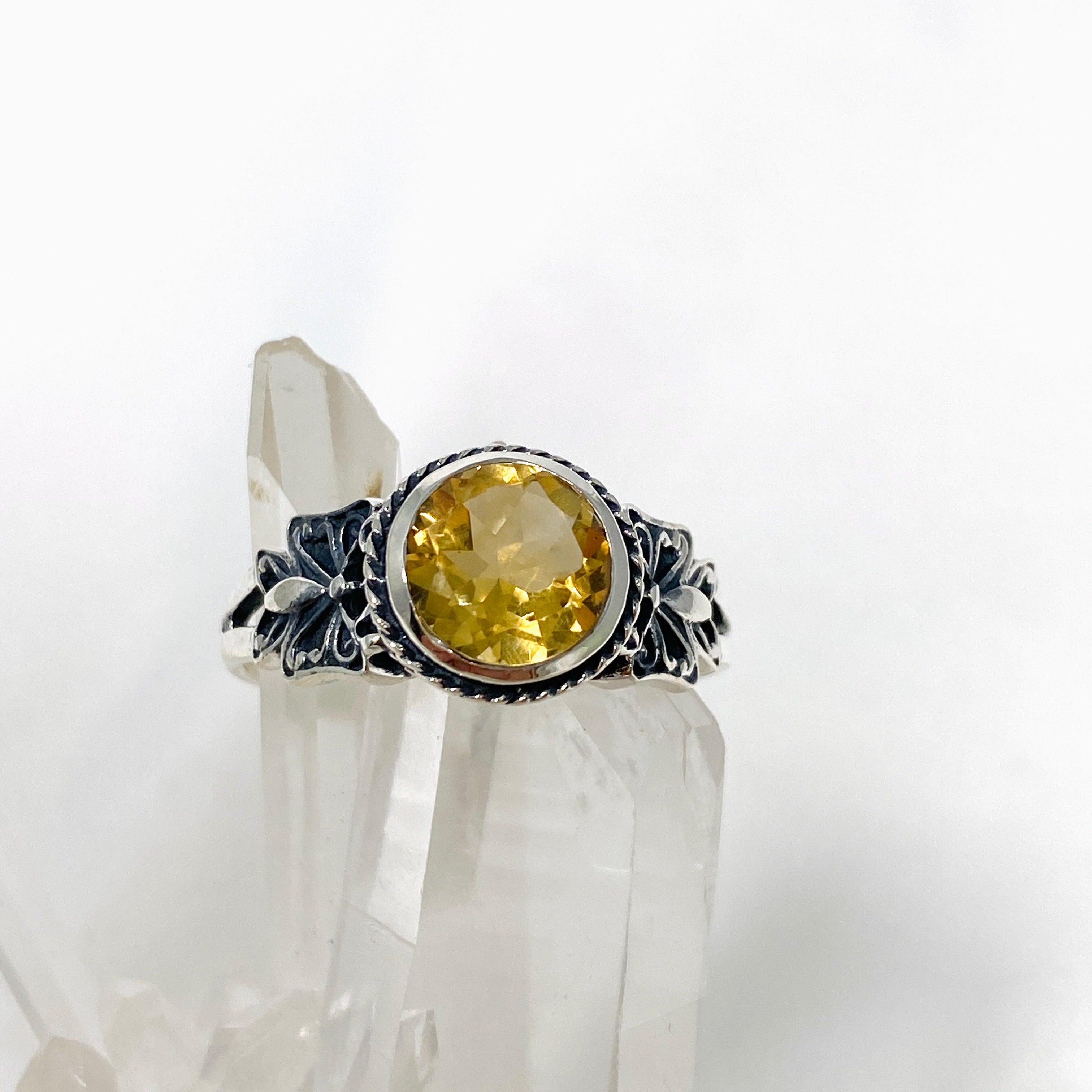 Natural Citrine Faceted Round Gemstone Ring in 925 Sterling Silver - Elegant Decorative Setting R3671 for Women's Fashion Jewelry, Perfect for Parties, Weddings & Everyday Wear