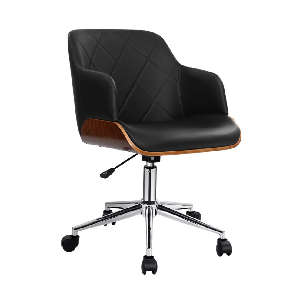 Ergonomic Wooden Office Chair with Fabric Seat - Black - Comfortable & Durable for Home Office, Study, or Workspace