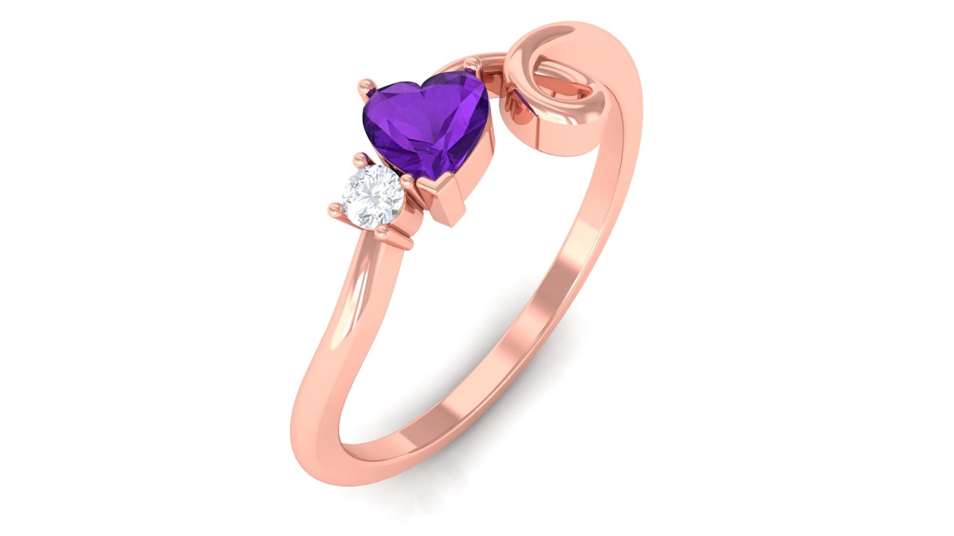 1/4 CT Natural Amethyst and Diamond Heart Promise Ring in 14K Solid Gold - Violet Amethyst Twisted Band for Anniversary, Engagement & Romantic Gifts
