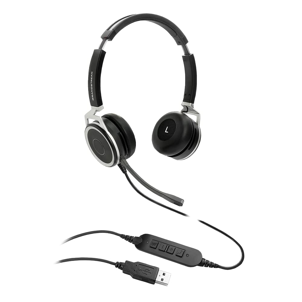 Grandstream GUV3005 Binaural USB Headset with Noise Canceling - Professional Office & Call Center Headset for Clear Communication, Web Conferencing, and Remote Work