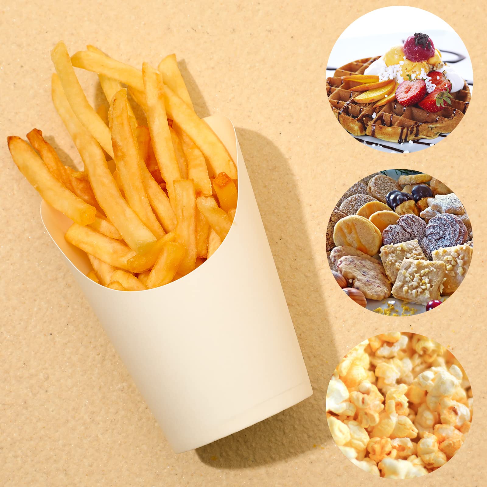 Disposable French Fries Holder 14 oz - 100 Pack White Kraft Paper Cones for Takeout, Parties, Weddings - Perfect for Ice Cream, Popcorn, Waffles & Finger Foods - Eco-Friendly Baking & Catering Supplies
