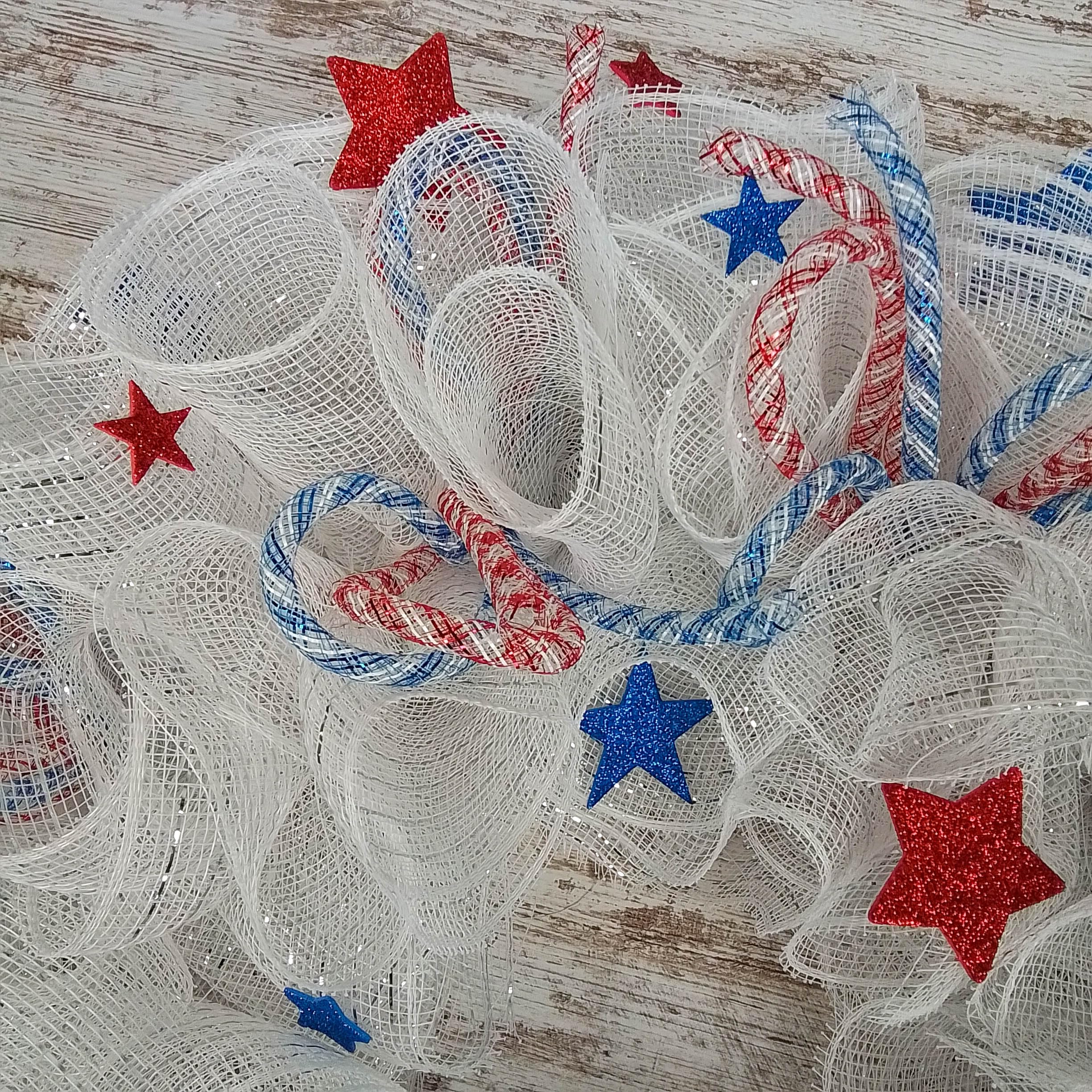 Patriotic Wreath for Front Door - Red White Blue Mesh Wreath with Stars | Americana Porch Decor | Fourth of July Independence Day Wreath | Perfect for Home, Office & Holiday Decorations