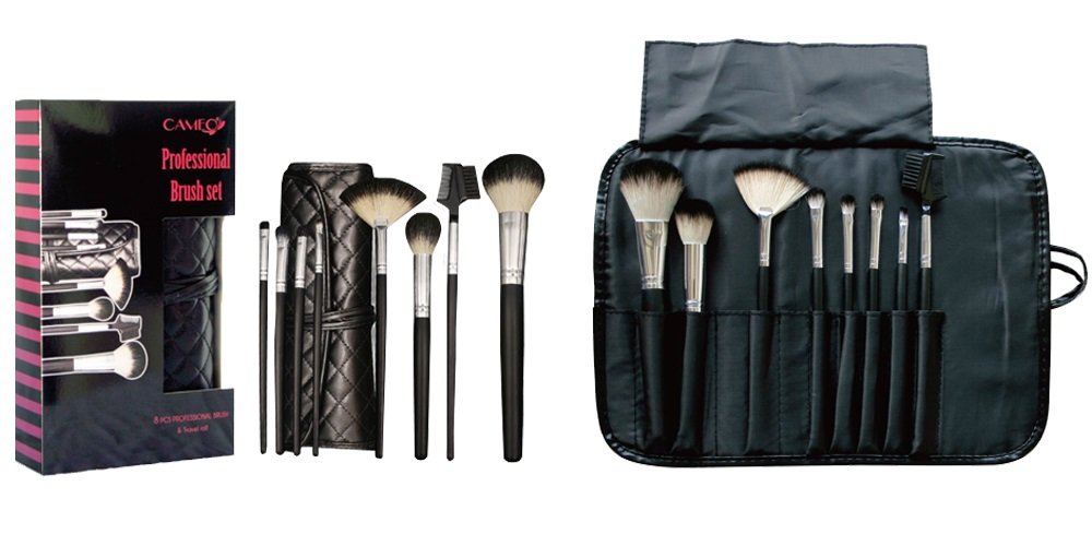 8-Piece Professional Makeup Brush Set with Goat & Nylon Hair - Cameo Cosmetics Makeup Brushes & Tools Kit with Black Travel Pouch - Ideal for Makeup Application, Blending, Contouring & Travel - Perfect Gift for Makeup Lovers & Professionals