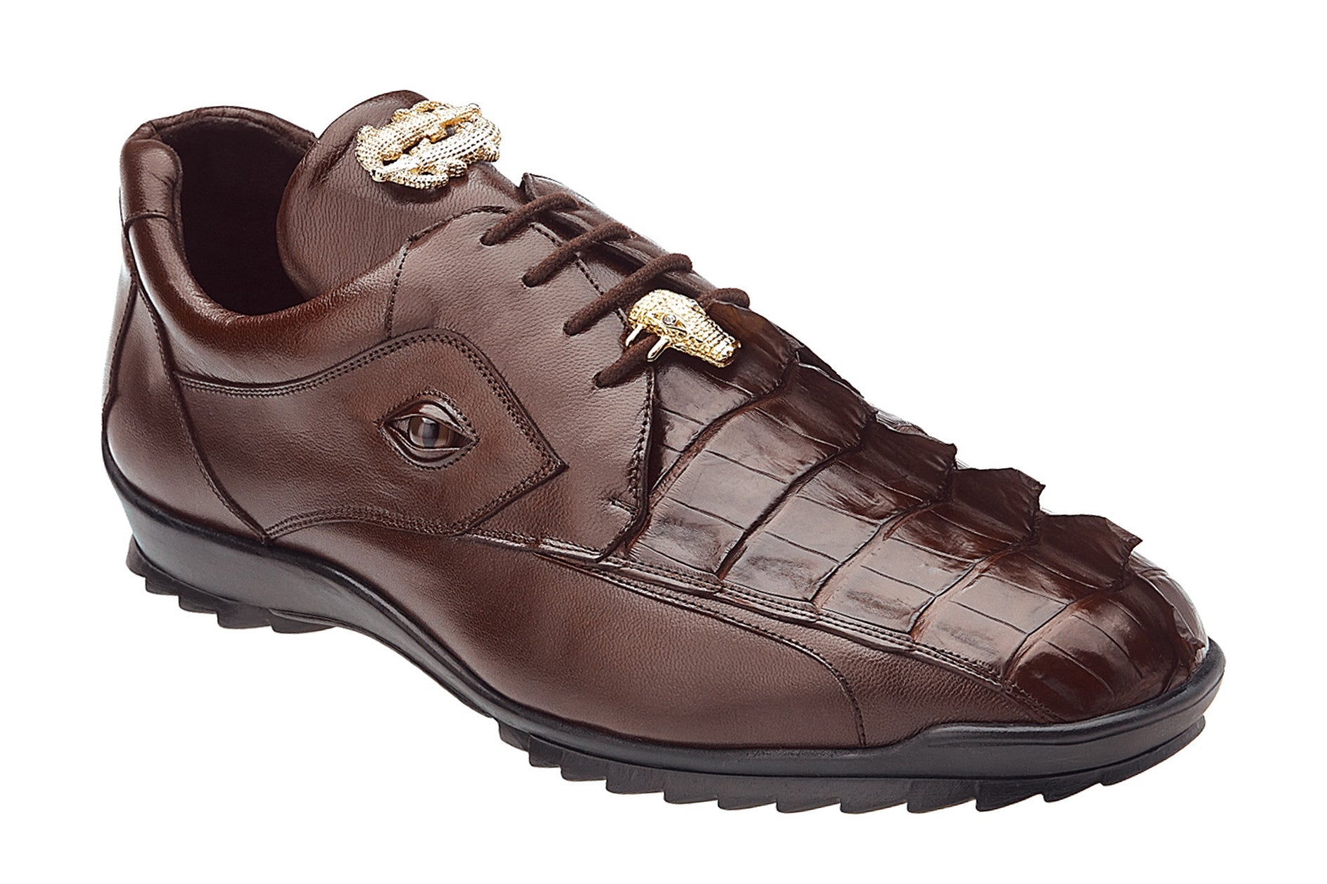 Belvedere Vasco Genuine Hornback Crocodile & Soft Calf Leather Sneakers for Men - Brown Luxury Dress Shoes (Style 336122) | Perfect for Business Meetings, Weddings & Formal Occasions