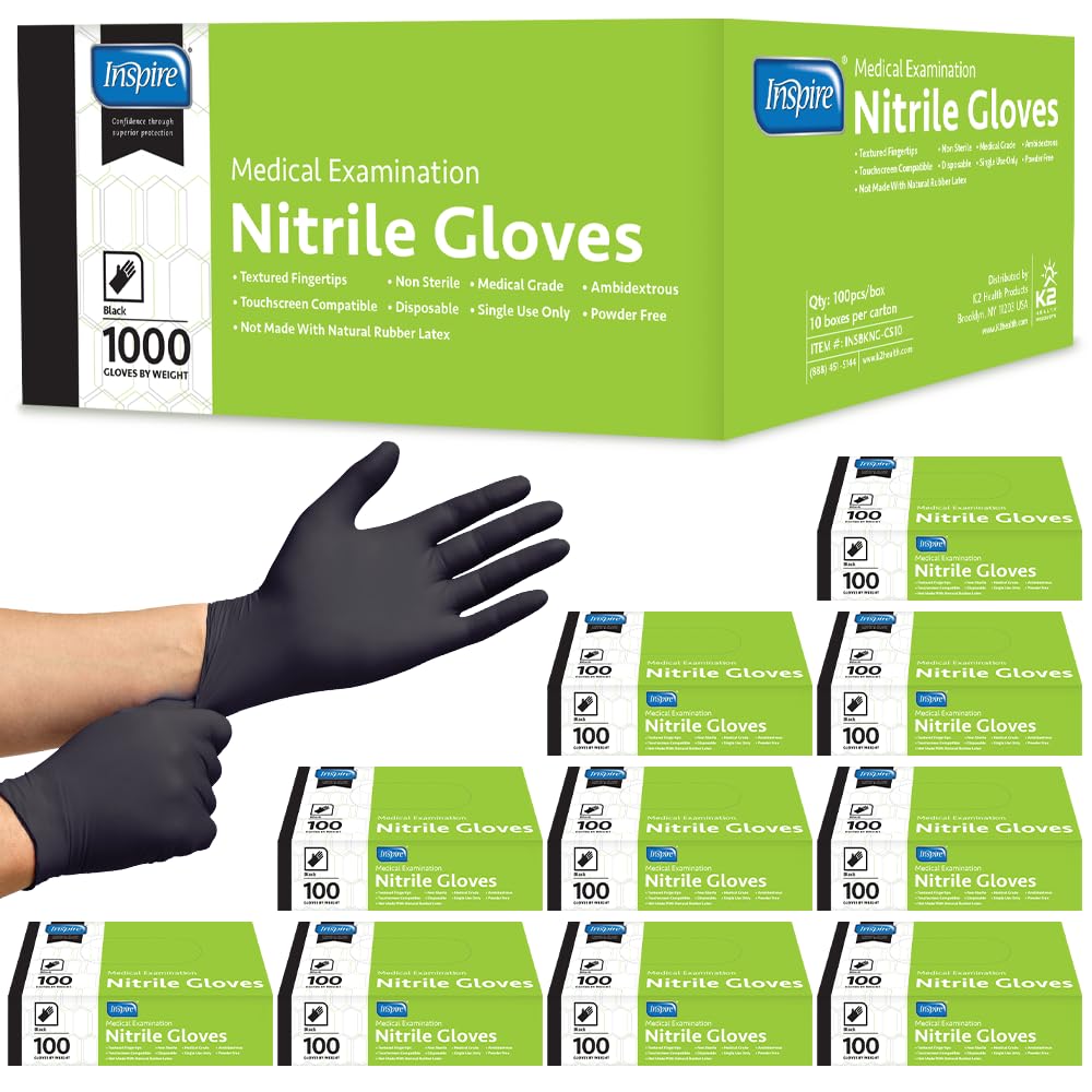 **Inspire Black Nitrile Gloves - Latex-Free Disposable Gloves for Cooking, Cleaning & Food Handling (100 Count, 4.5 Mil) - Durable & Comfortable for Home, Kitchen & Professional Use**