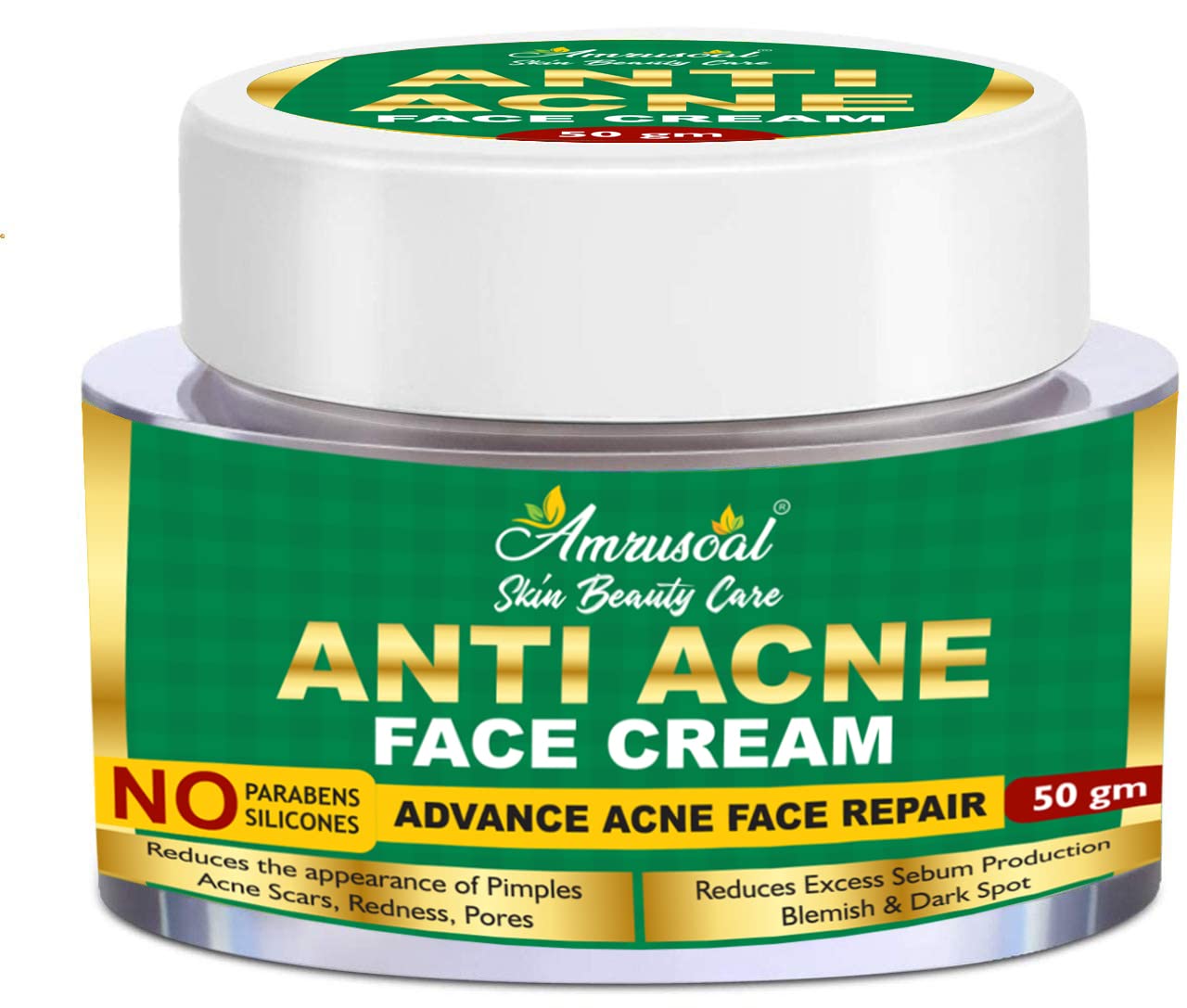 AMRUSOAL Anti Acne Face Cream - Blemish & Pimple Removal Collagen Cream for Acne Prone Skin | Soothes & Clears Acne, Dark Spots & Breakouts | 50g | Perfect for Daily Skincare Routine & Post-Acne Care