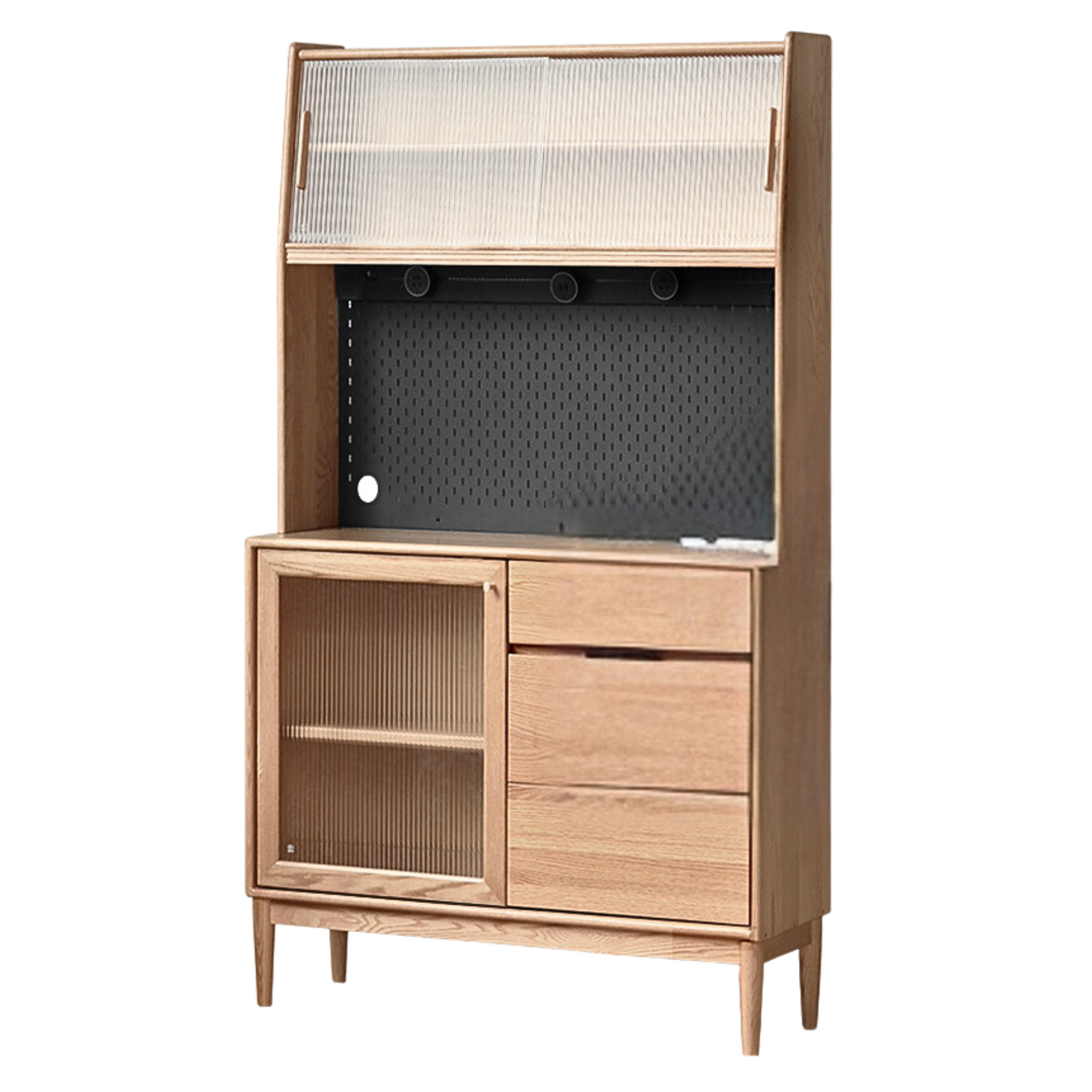 Solid Oak Wood Modern Dining Sideboard - Wall-Mounted Buffet Cabinet for Dining Room Storage & Decor