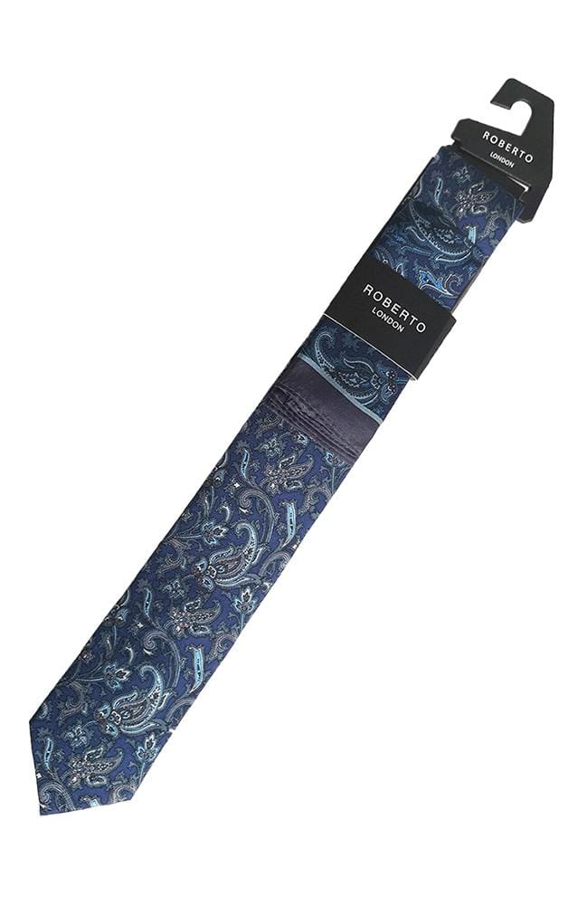 L A Smith Blue Skinny Silk Tie and Pocket Square Set – Elegant Formal Accessories for Weddings, Business Meetings & Special Occasions