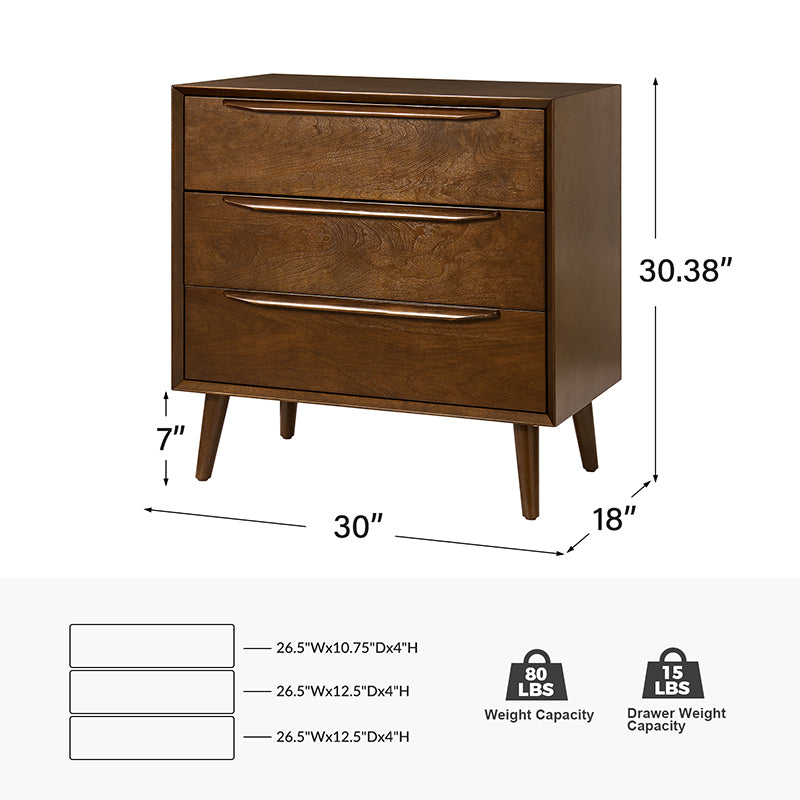 Rebecca 3-Drawer Mid-Century Modern Nightstand - Solid Wood Bedside Table with Storage for Bedroom, Living Room & Office - Perfect for Small Spaces & Home Decor