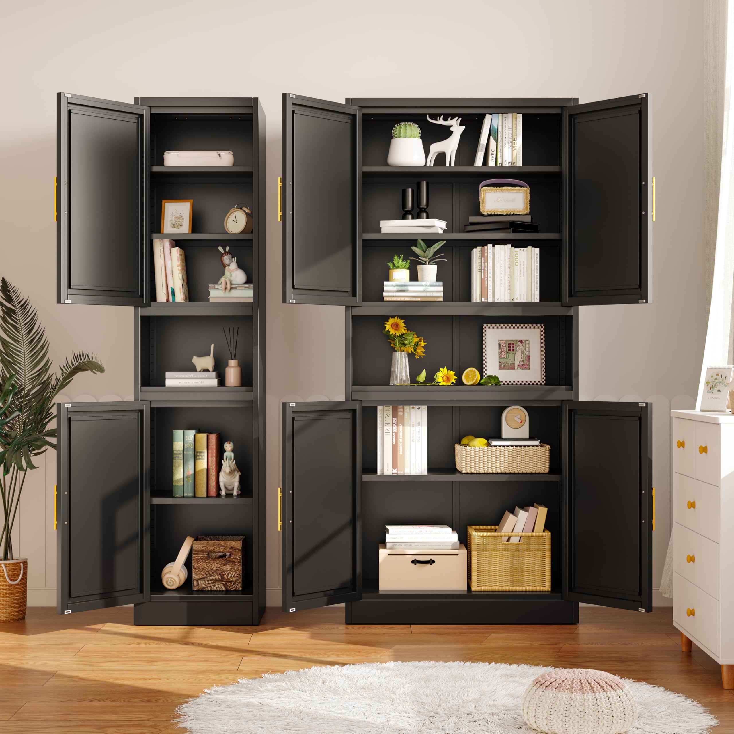 2-Door Metal Storage Cabinet, 6-Tier Tall Steel Pantry Cabinet 70.87