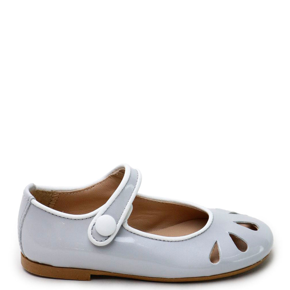 Stylish Gray & White Patent Leather Perforated Mary Jane Shoes for Women - Perfect for Office, Parties & Casual Outfits