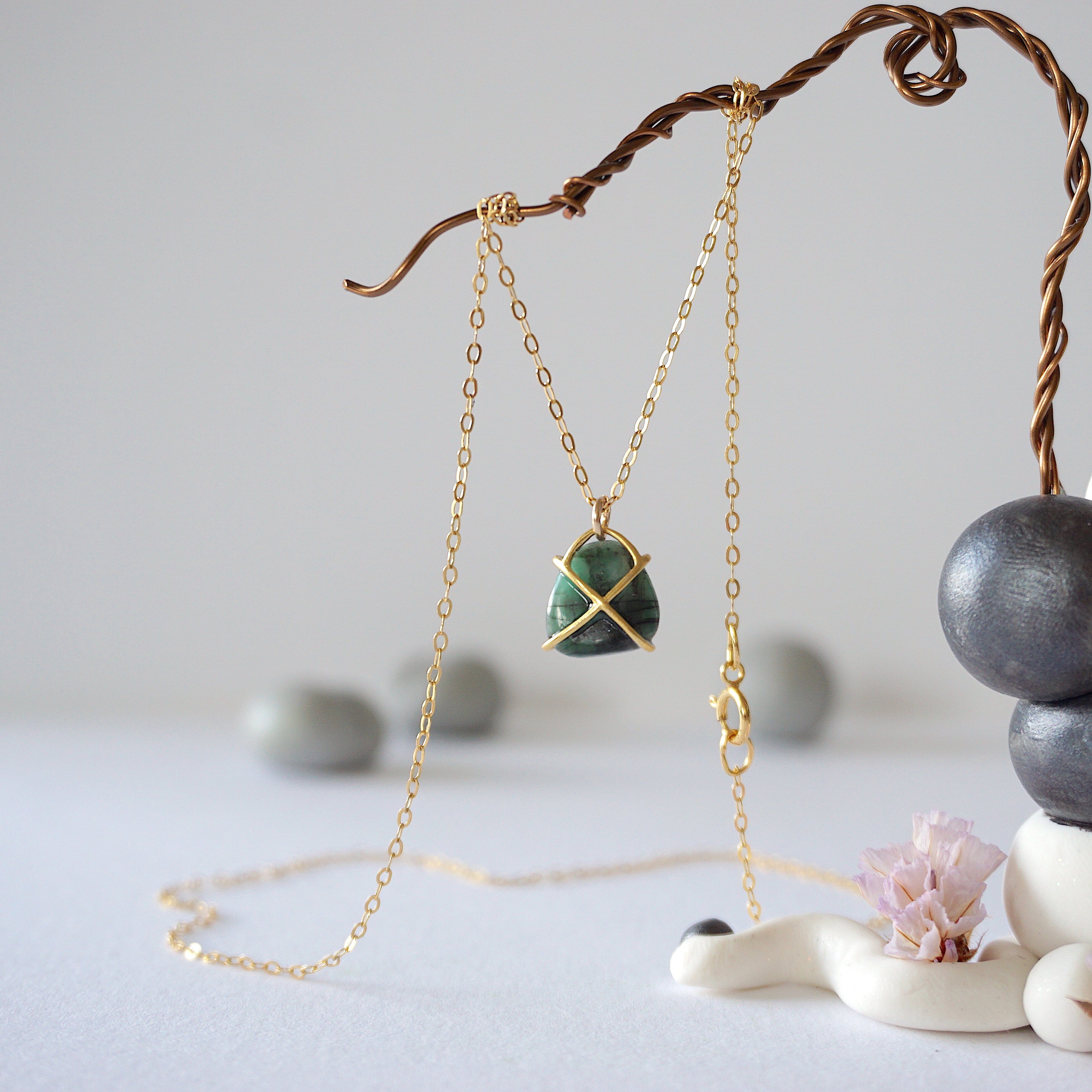 14K Gold Filled Emerald Huggie Charm Necklace for Women - Elegant Layering Jewelry for Everyday Wear, Gift Giving & Special Occasions