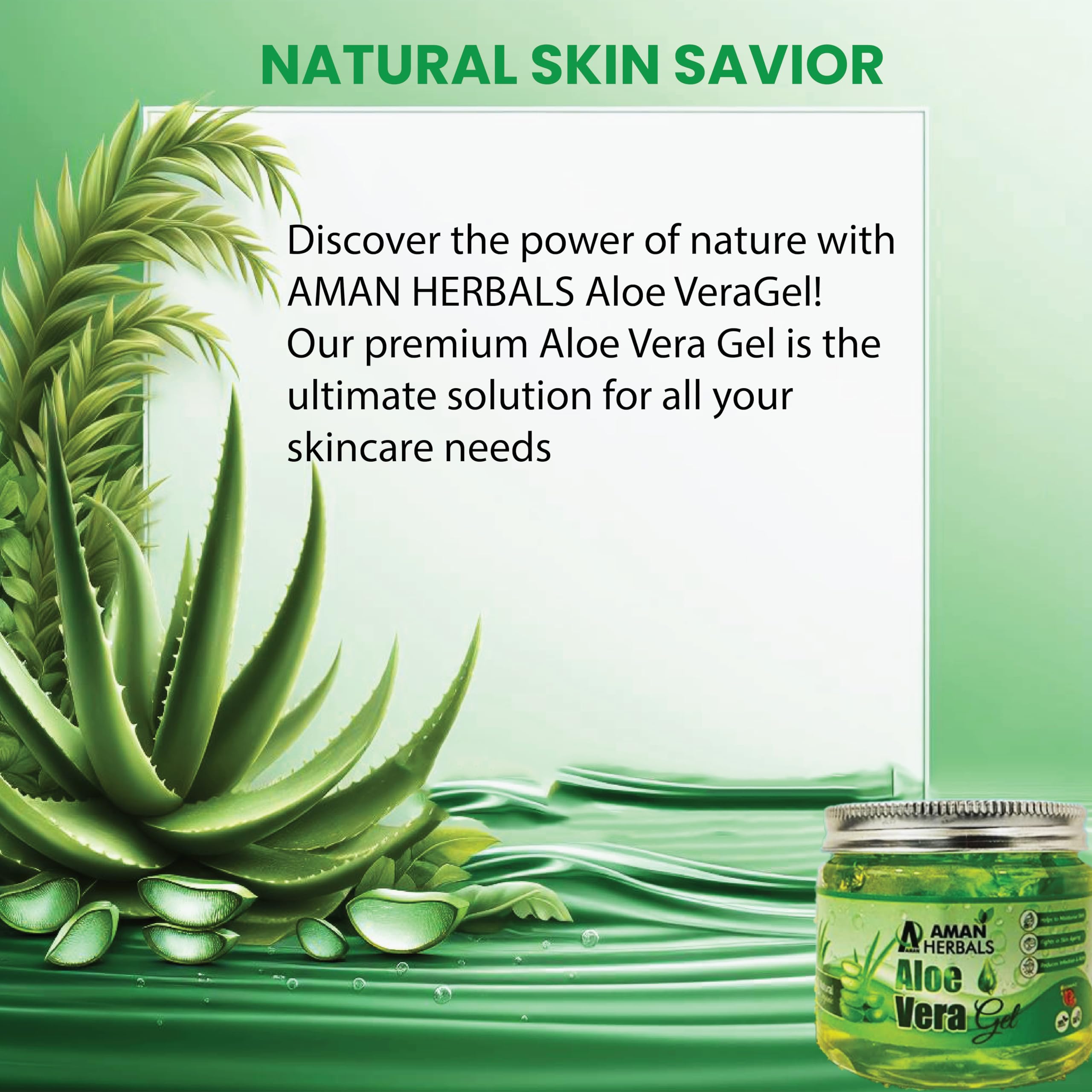 AMAN HERBALS - Pure Natural Aloe Vera Gel for Face, Hair & Skin | 200g Organic Moisturizer for Hydration, Sunburn Relief & Styling | Perfect for Daily Skincare, After-Sun Care & Hair Styling