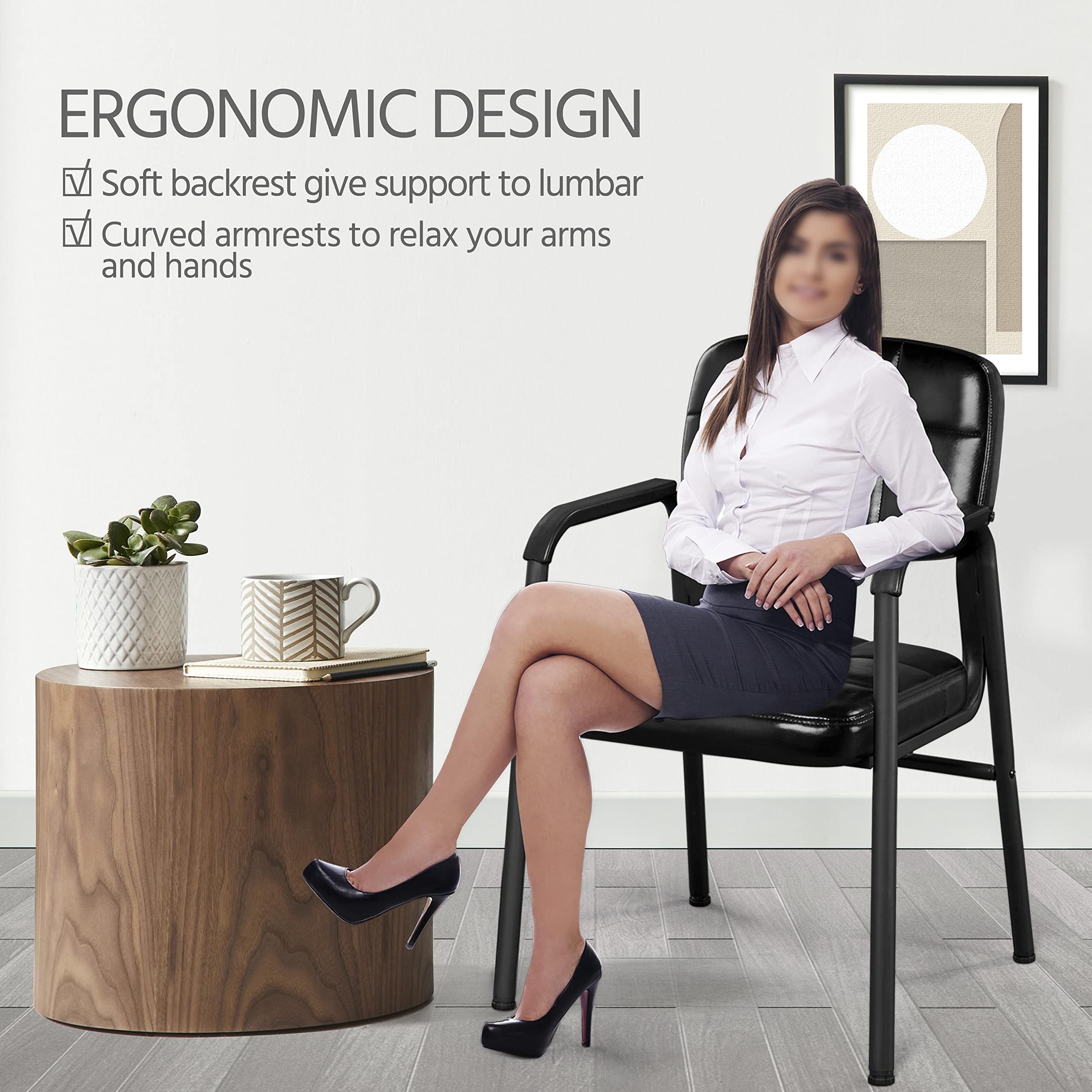 Topeakmart 2 Pack Ergonomic Office Desk Chairs with Leather Cushion - Adjustable Mid Back Executive Chair with Lumbar Support (Black) - Perfect for Home Office, Conference Rooms & Workstations