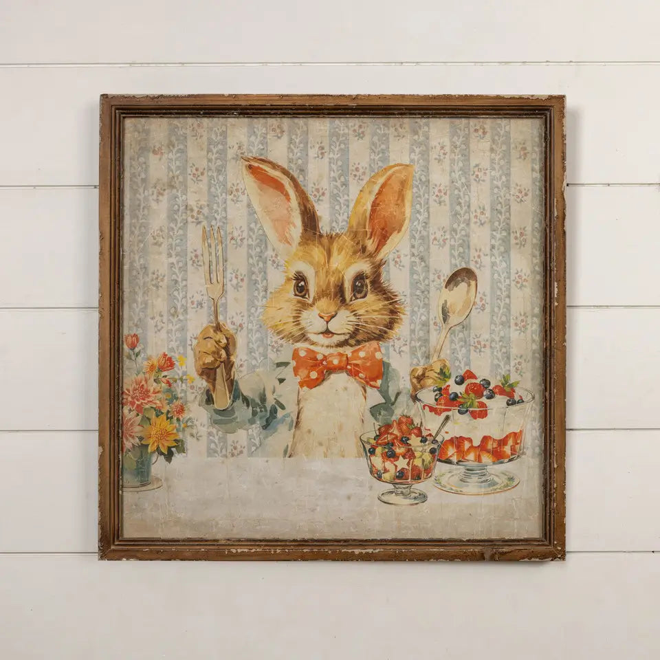 Framed Dessert Bunny Print Wall Art - Cute Rabbit Painting for Home Decor, Nursery, Living Room & Kitchen - Perfect Gift for Easter, Birthday & Housewarming