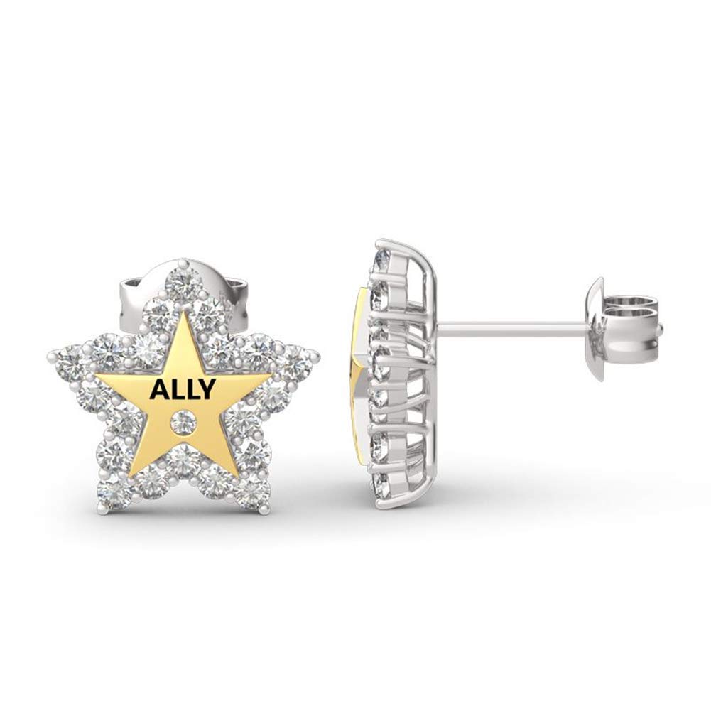 Jeulia 925 Sterling Silver Personalized Name Stud Earrings with CZ Stones - Custom Engraved Star Design Hypoallergenic Jewelry for Women & Teens - Perfect for Sensitive Ears, Everyday Wear & Gift Giving